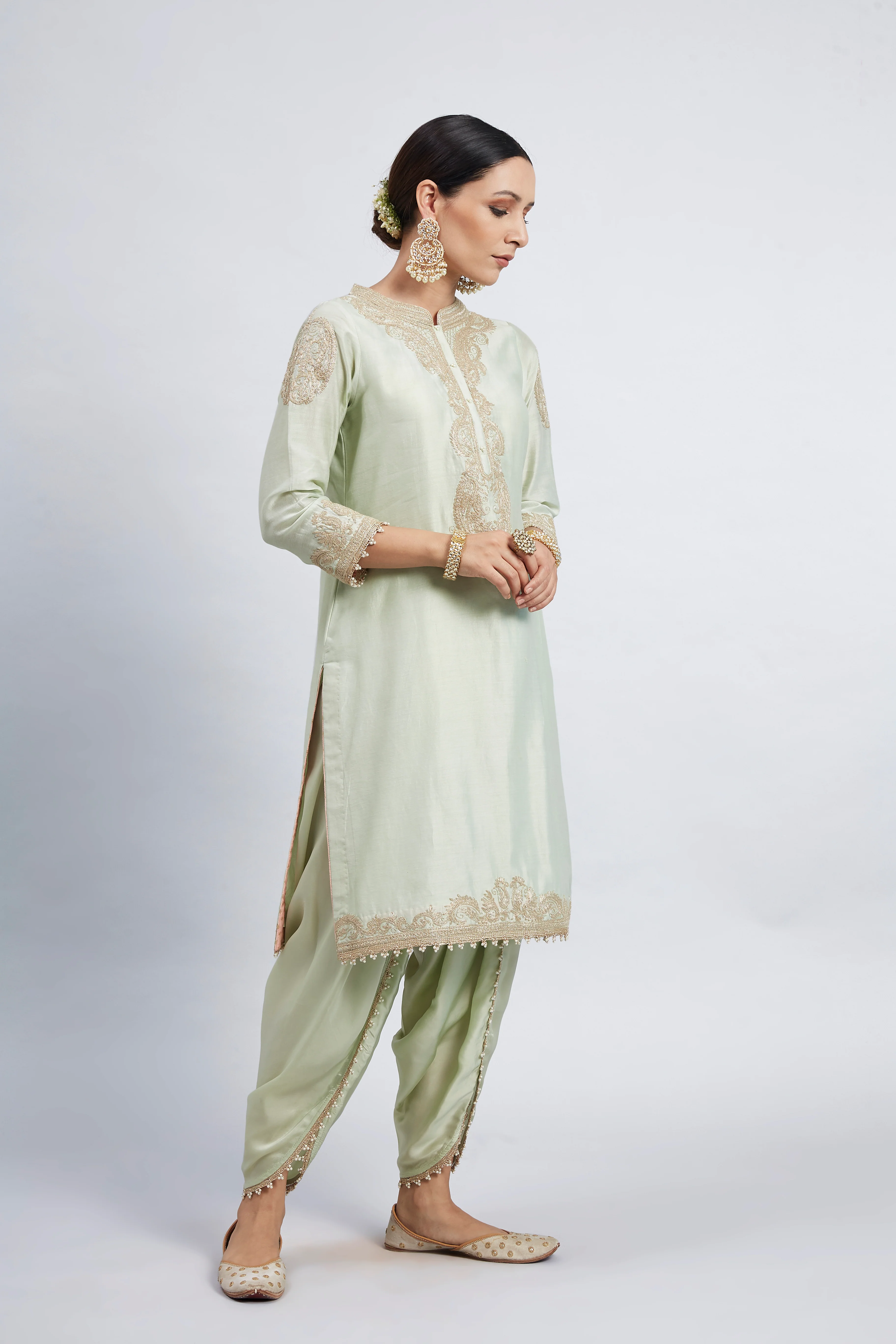 Aabisah- Mint Green Embroidered Kurta With Dhoti - Image 4