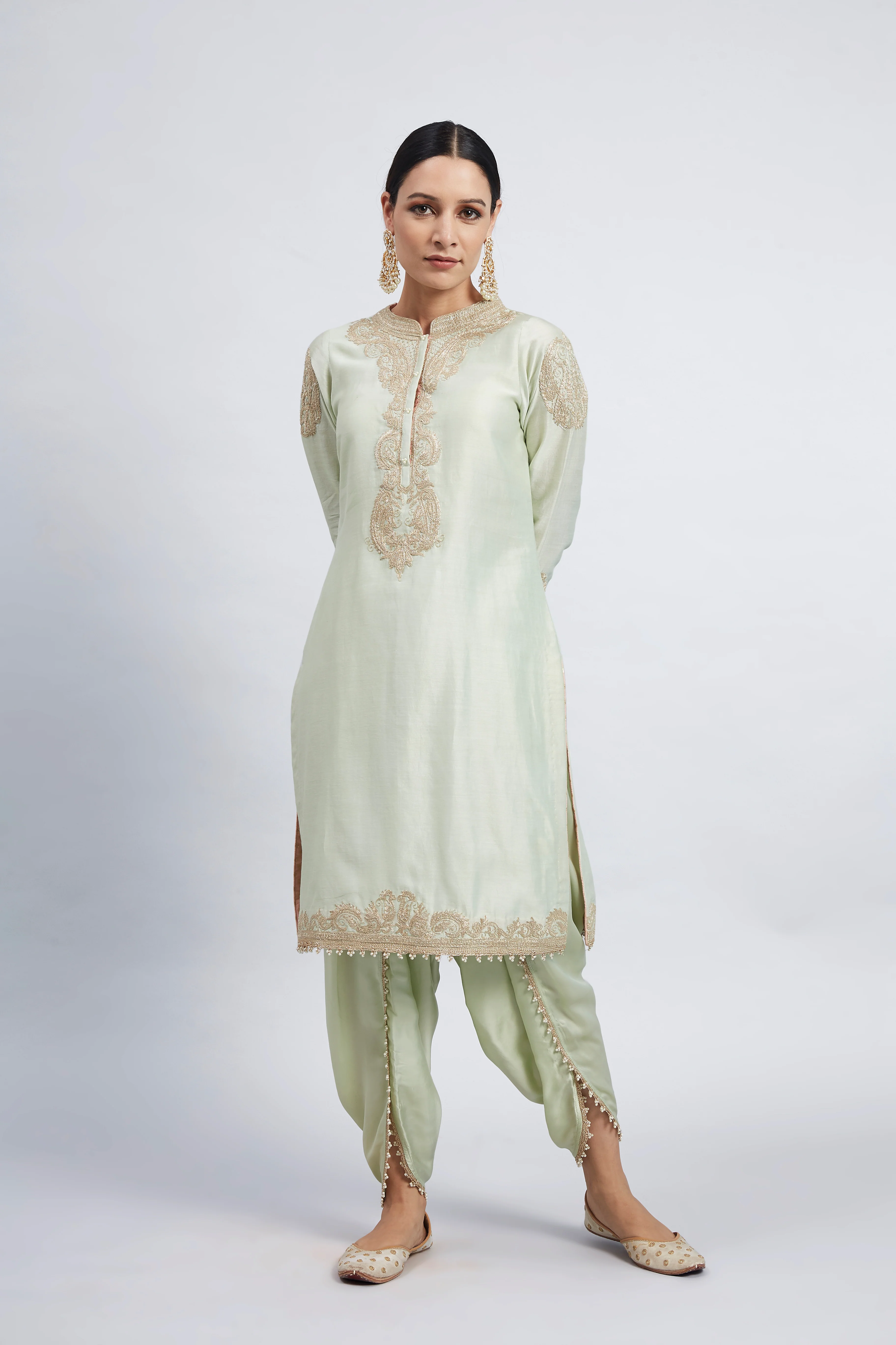 Aabisah- Mint Green Embroidered Kurta With Dhoti - Image 5