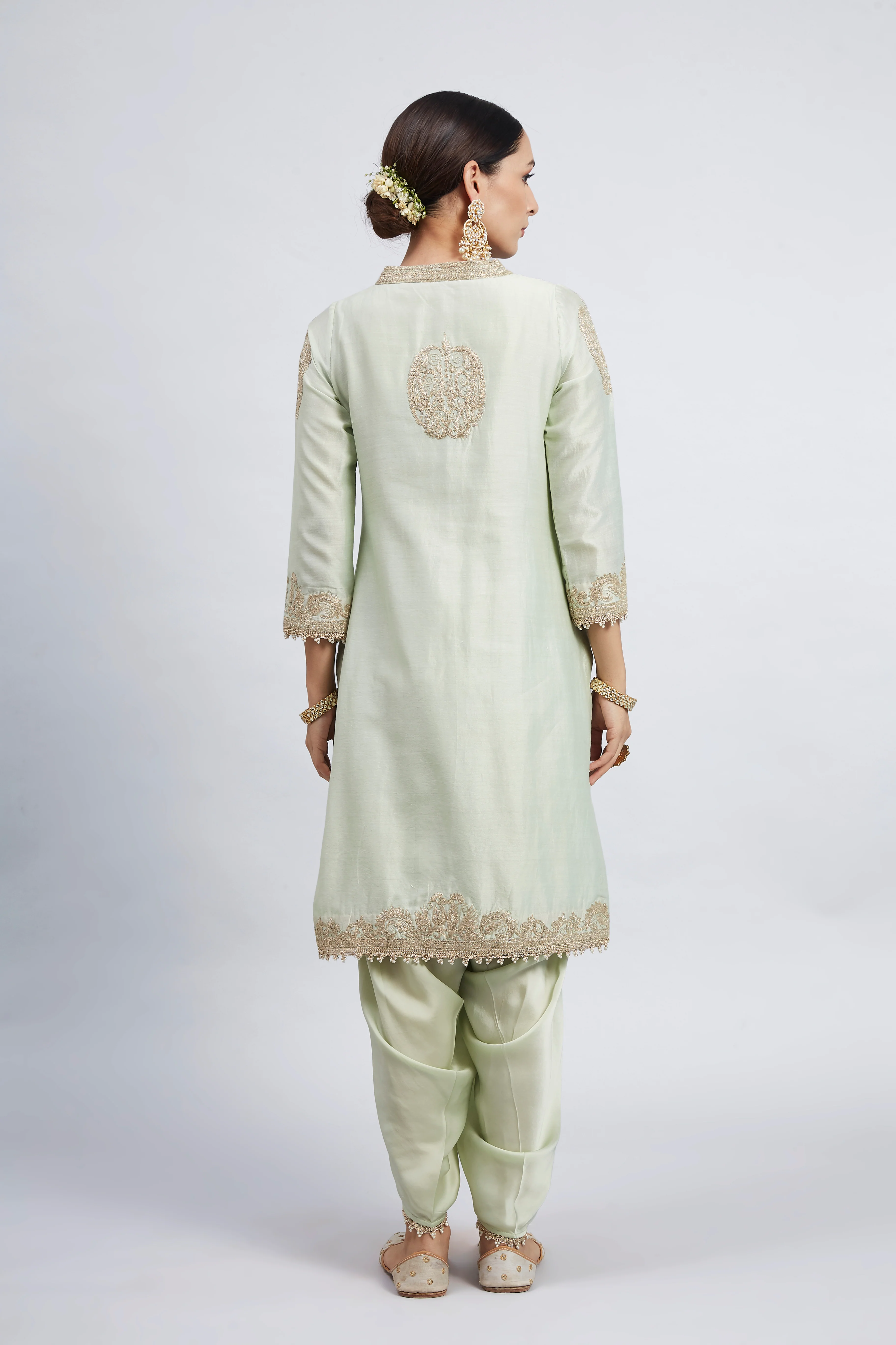 Aabisah- Mint Green Embroidered Kurta With Dhoti - Image 6