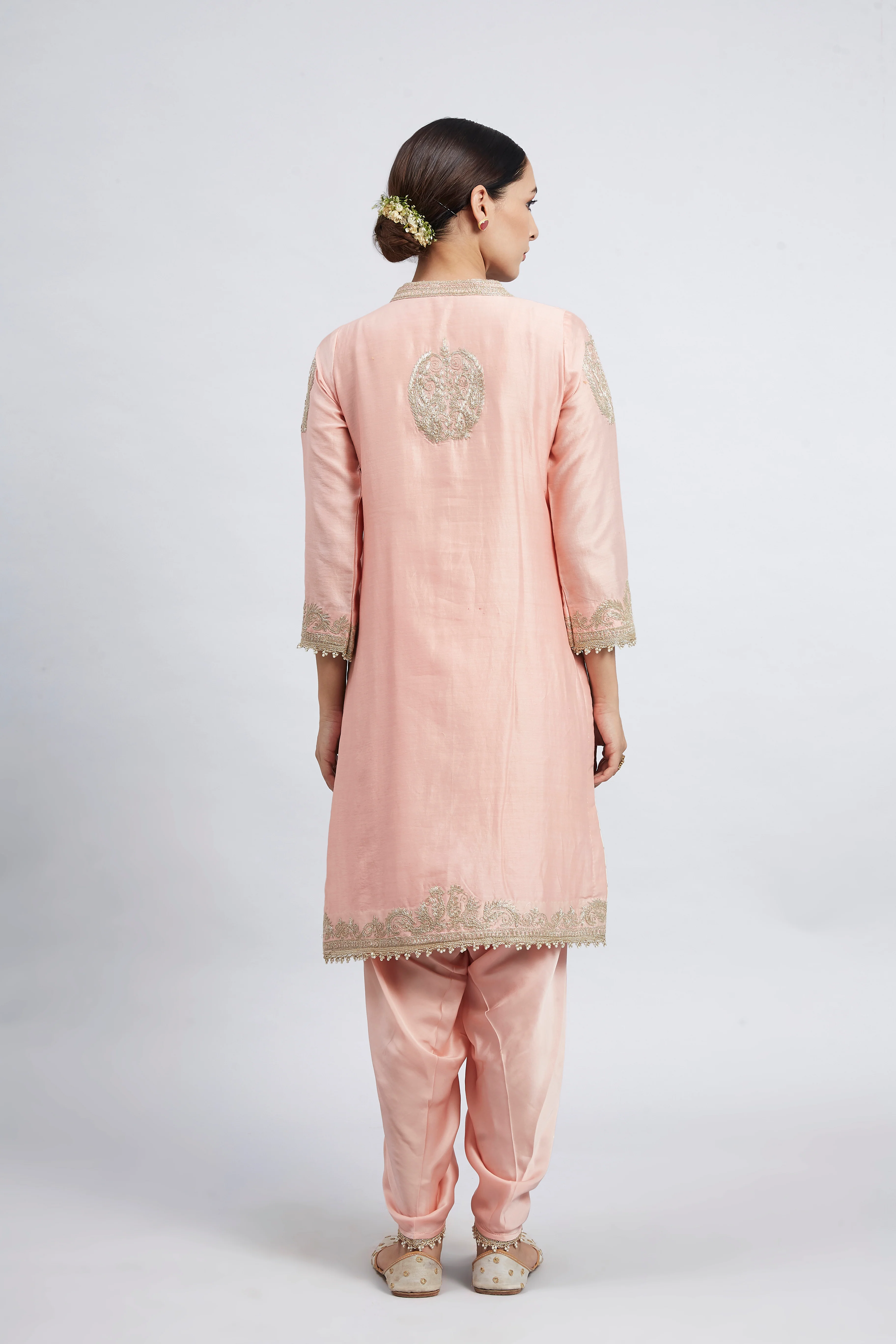 Aabisah- Carnation Pink Embroidered Kurta With Dhoti - Image 5