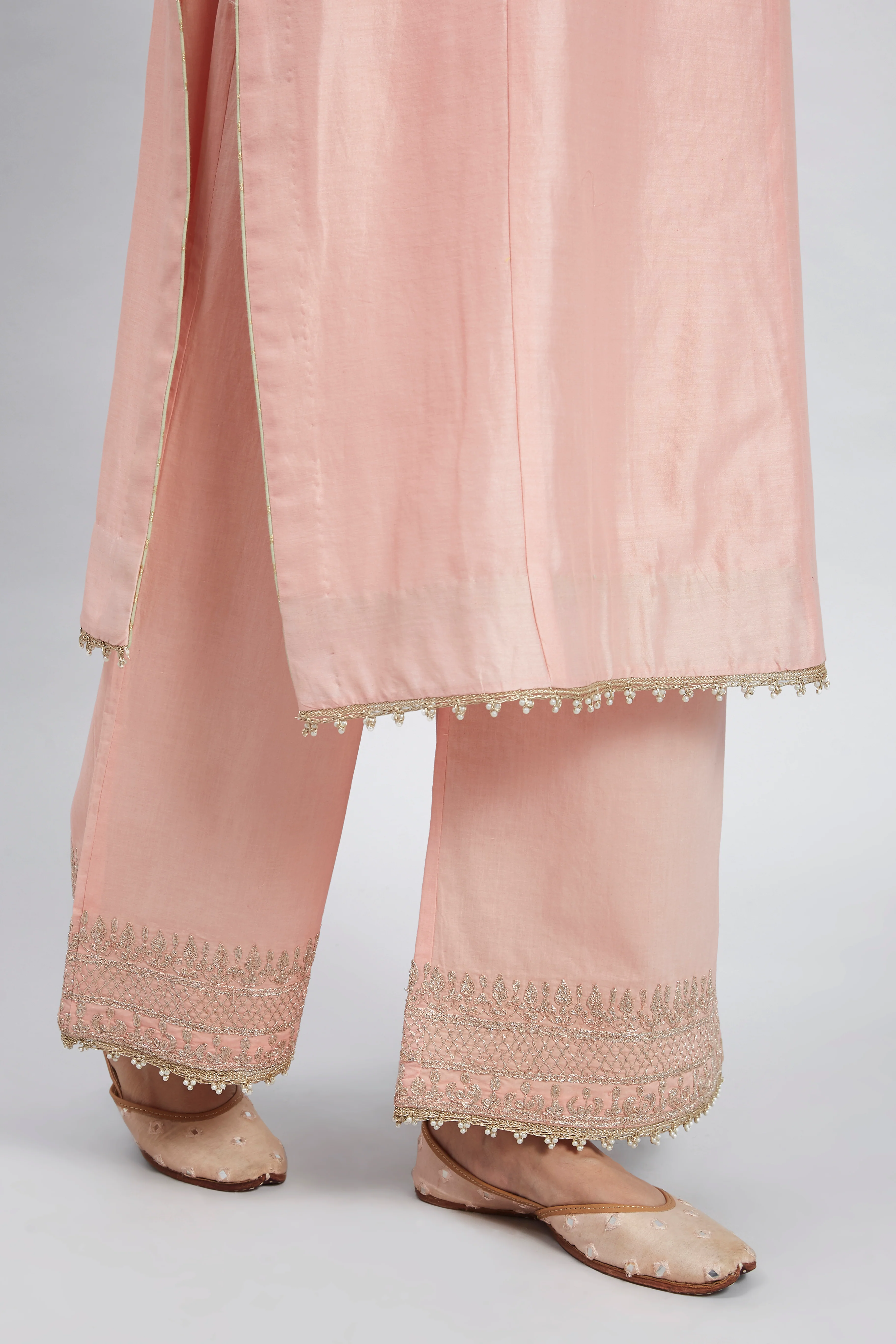 Aadah- Carnation Pink Princess-Cut Long Kurta Set - Image 3