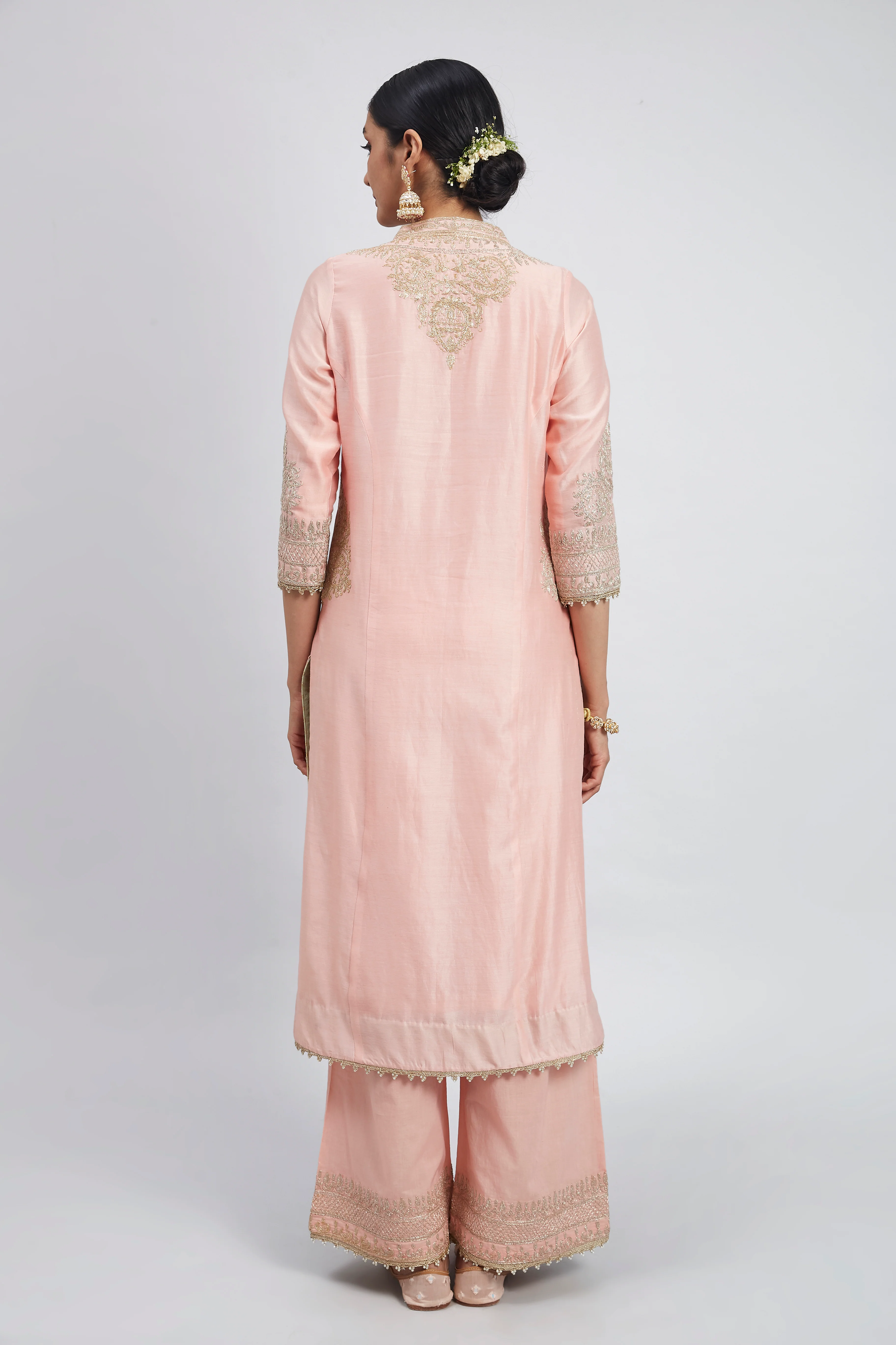 Aadah- Carnation Pink Princess-Cut Long Kurta Set - Image 4