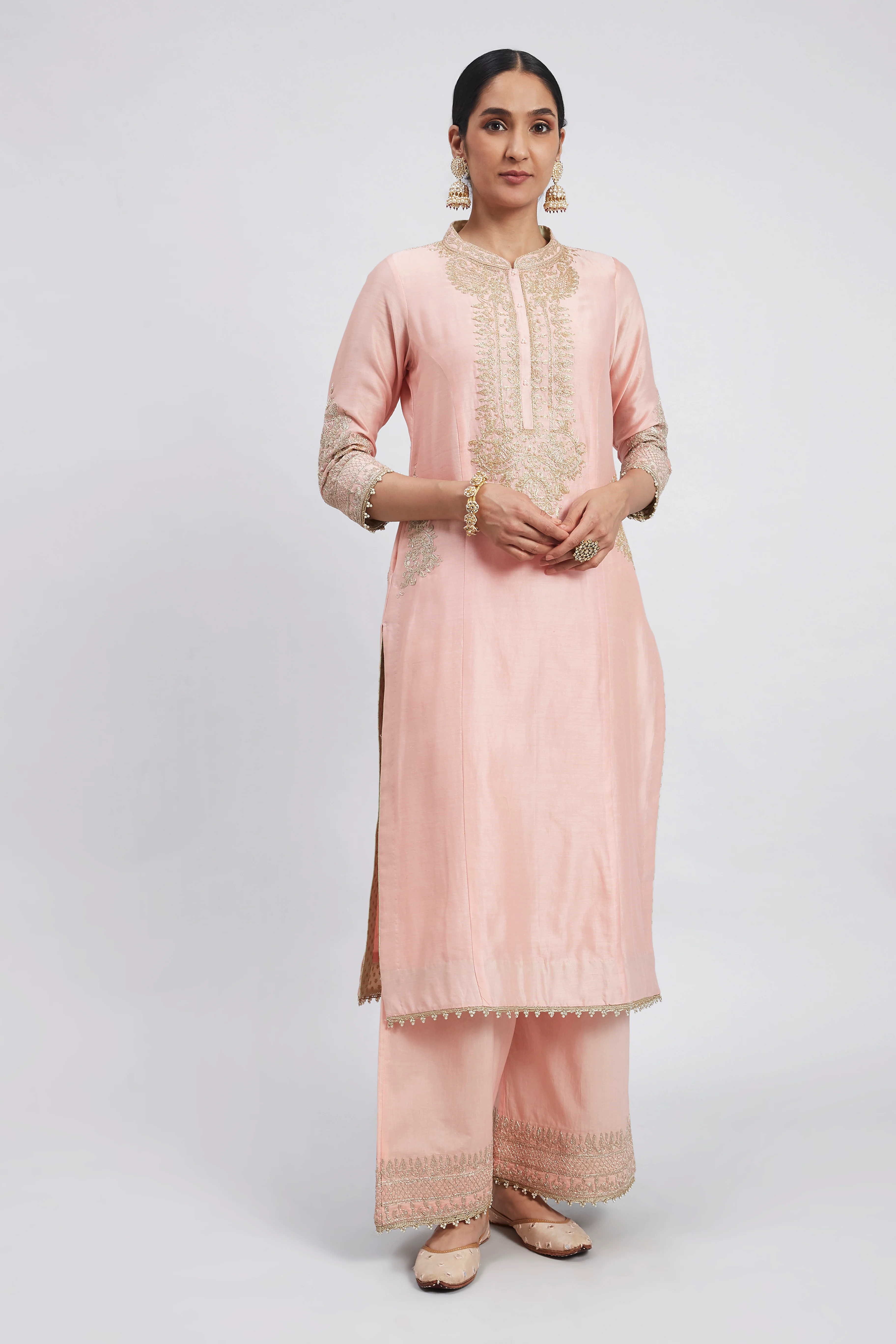 Aadah- Carnation Pink Princess-Cut Long Kurta Set - Image 5