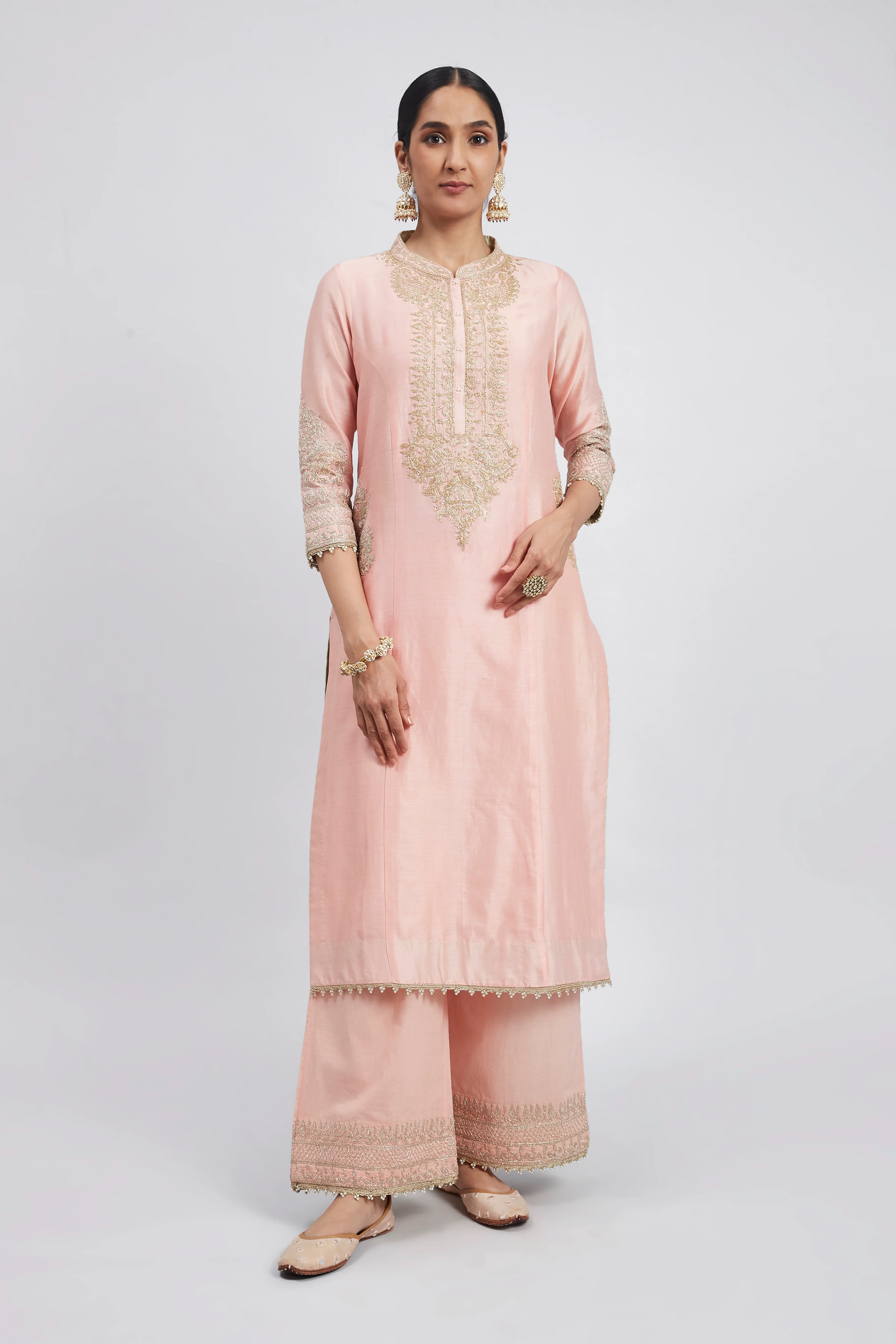 Aadah- Carnation Pink Princess-Cut Long Kurta Set - Image 6