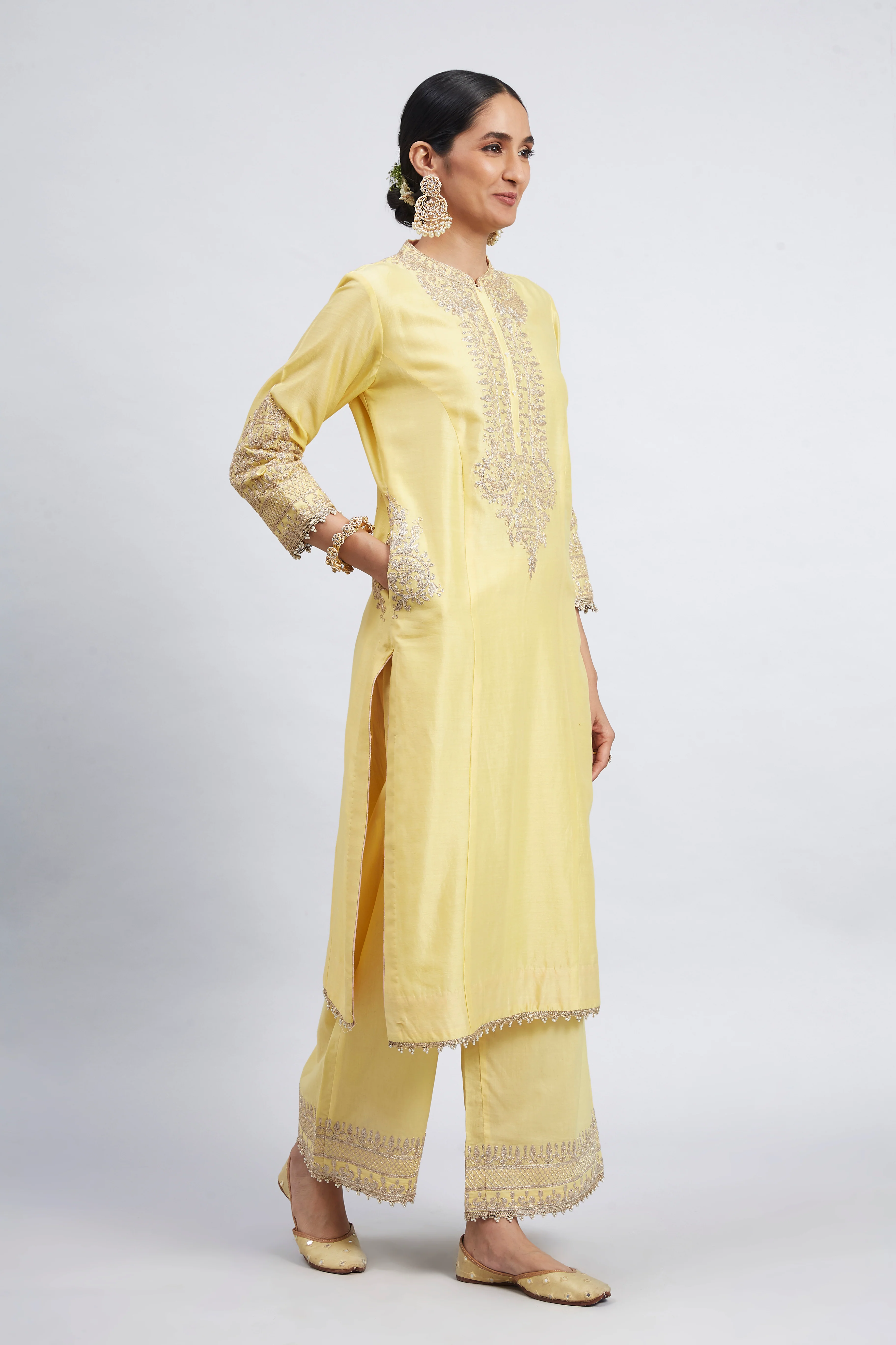 Aadah-Daffodil Yellow Princess-Cut Long Kurta Set - Image 3