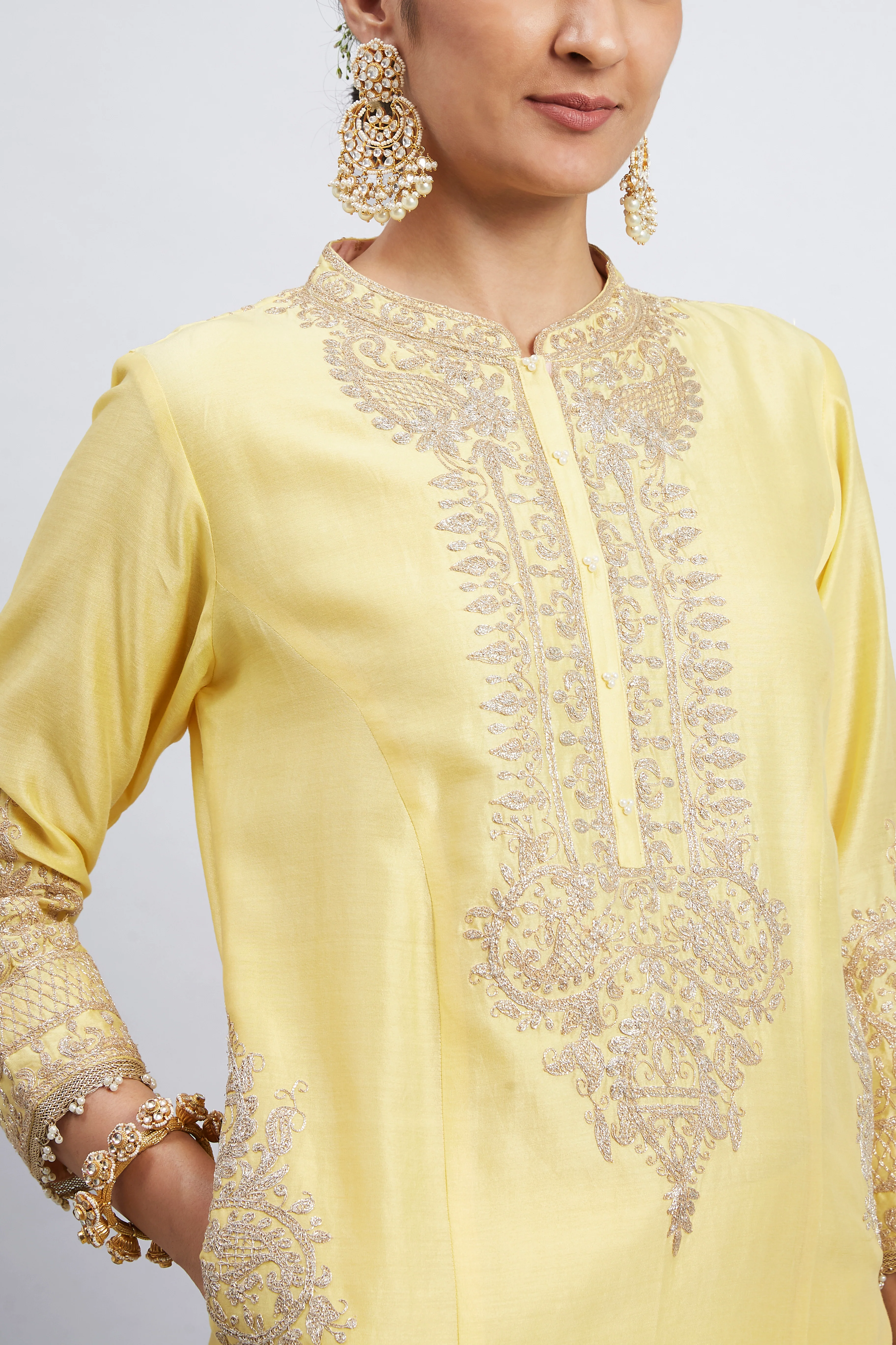 Aadah-Daffodil Yellow Princess-Cut Long Kurta Set - Image 4