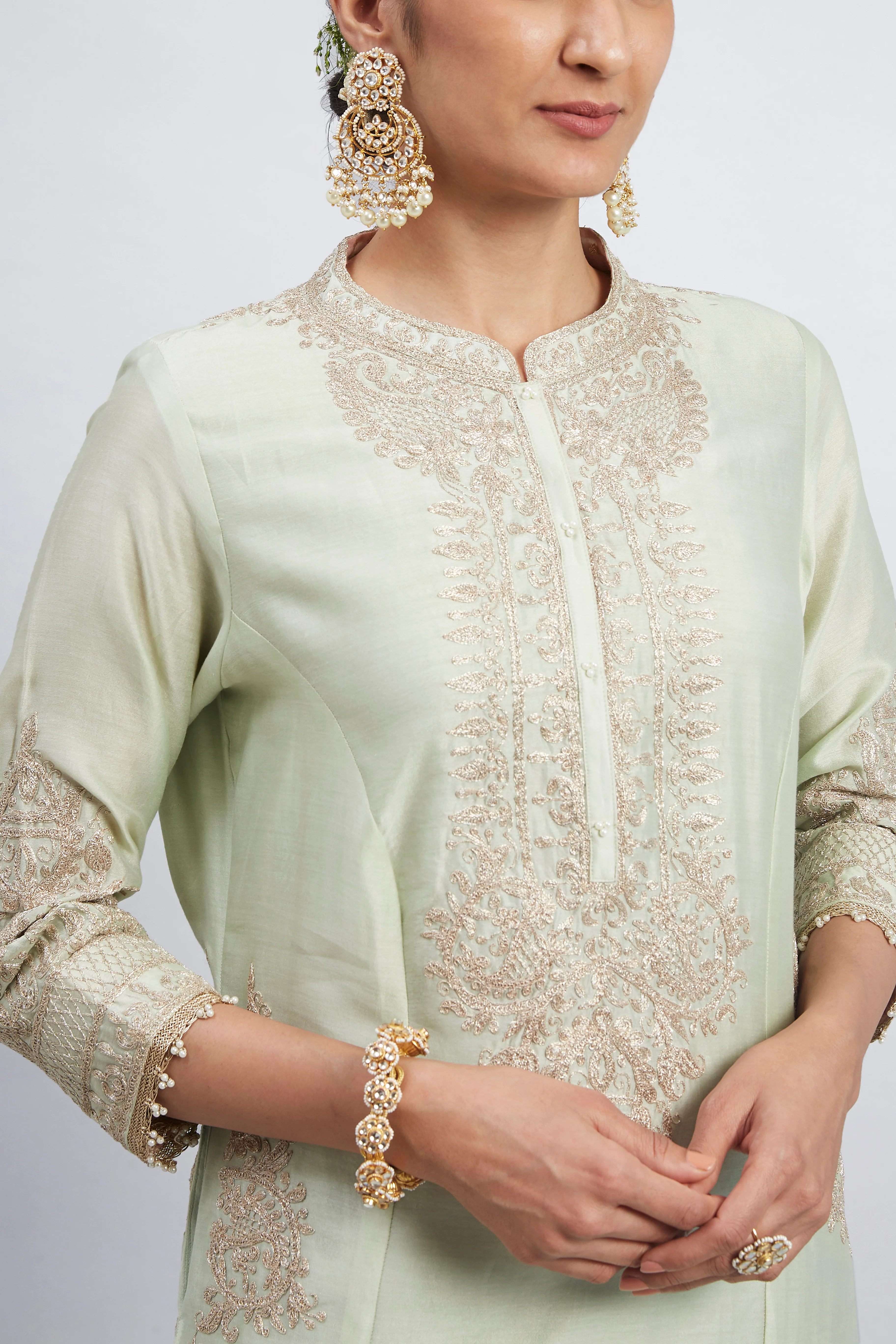 Aadah- Mint Green Embroidered Princess-Cut Kurta Set - Image 3