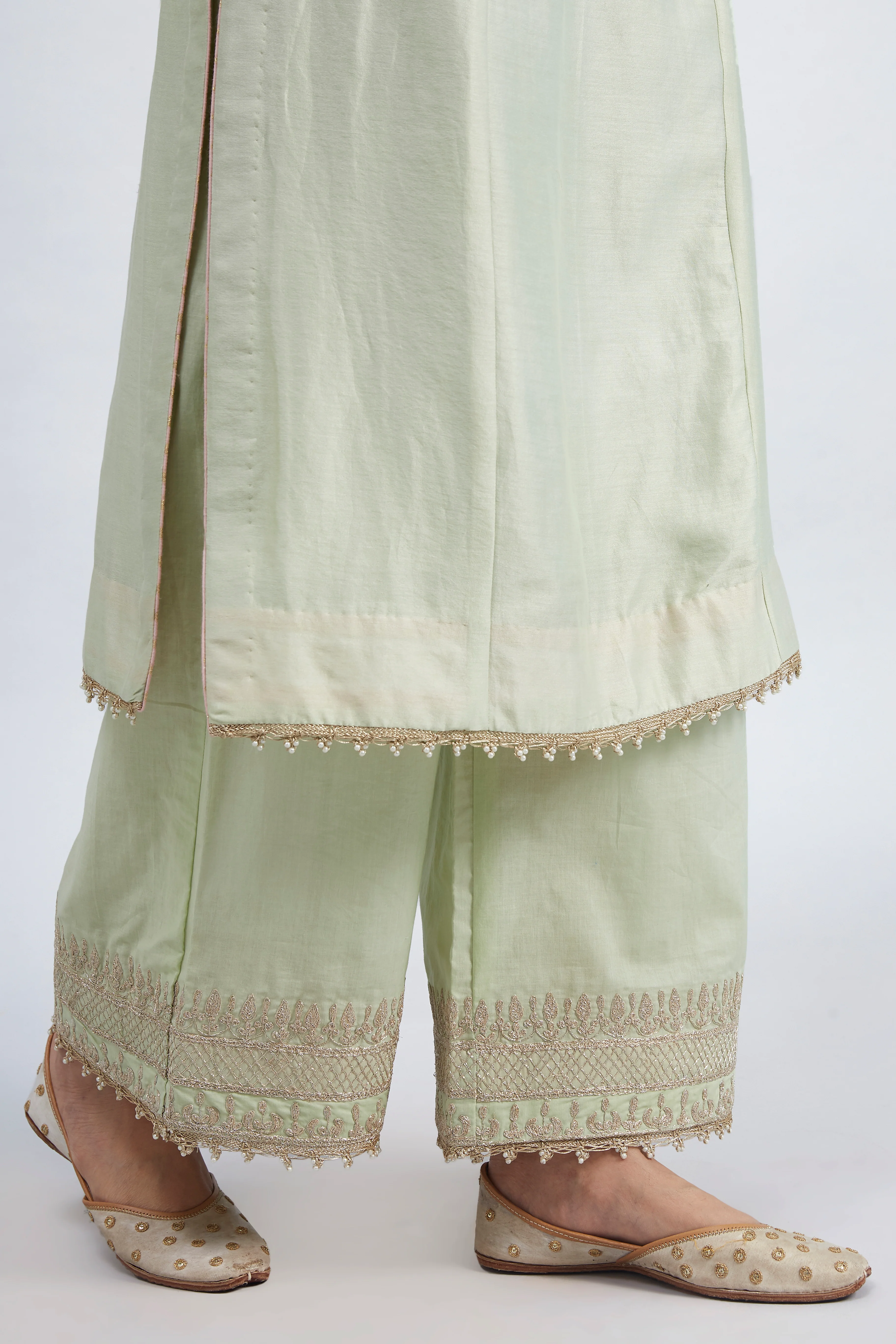 Aadah- Mint Green Embroidered Princess-Cut Kurta Set - Image 5