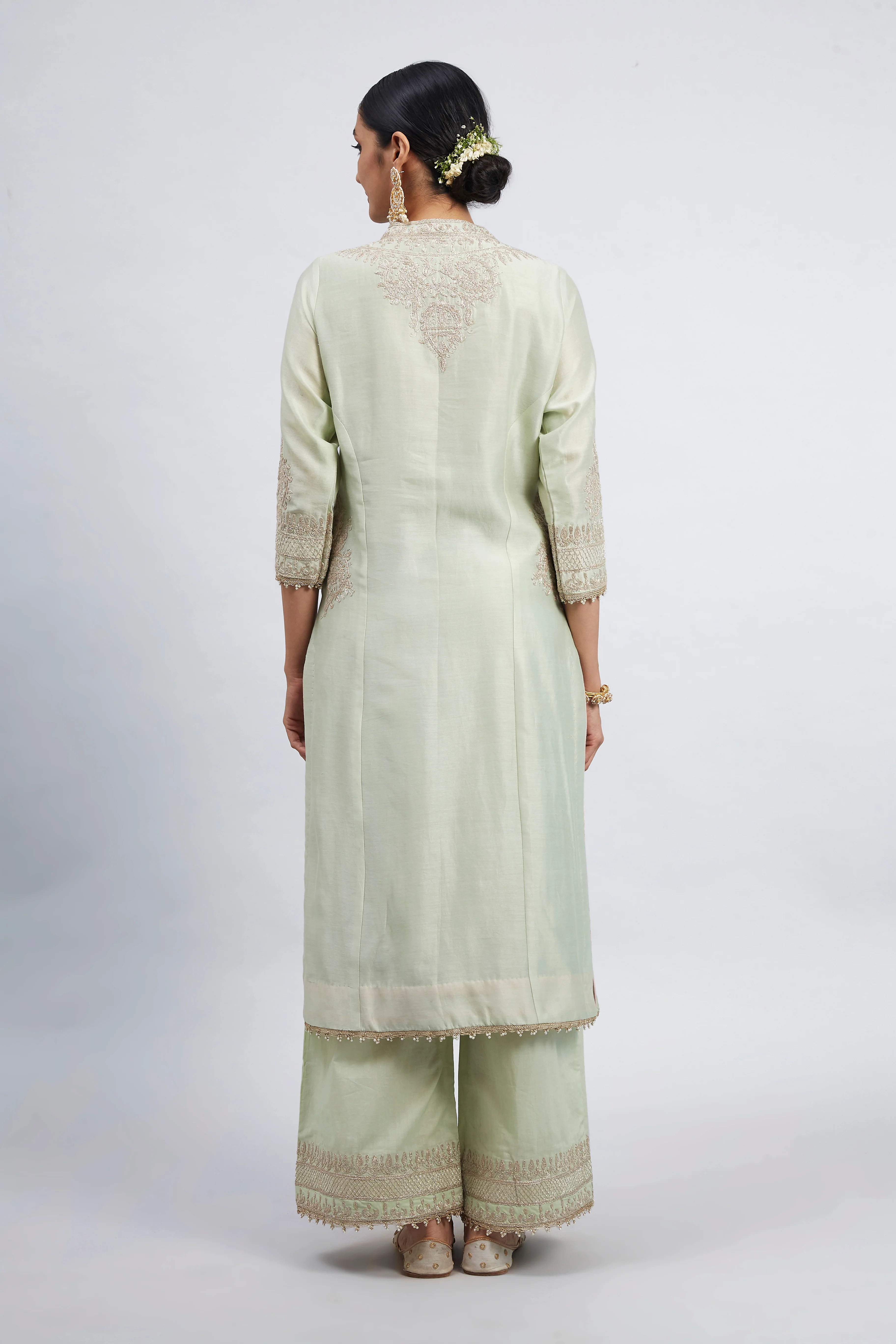 Aadah- Mint Green Embroidered Princess-Cut Kurta Set - Image 6