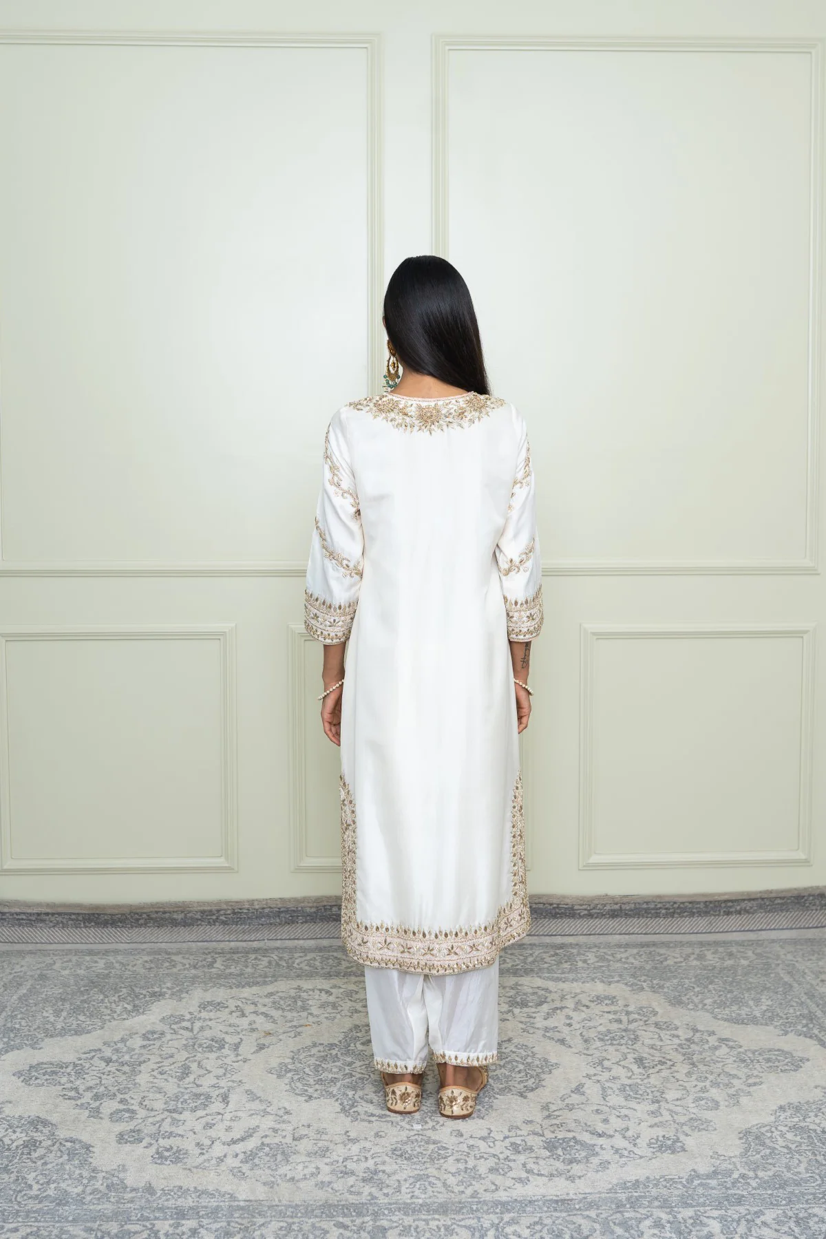 Aalaya - Daisy Ivory A-Line kurta with dogri salwar with odhni - Image 3