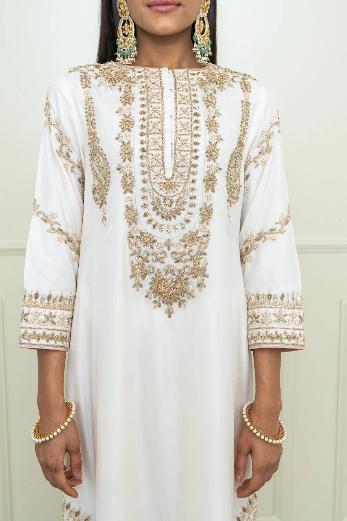 Aalaya - Daisy Ivory A-Line kurta with dogri salwar with odhni - Image 4