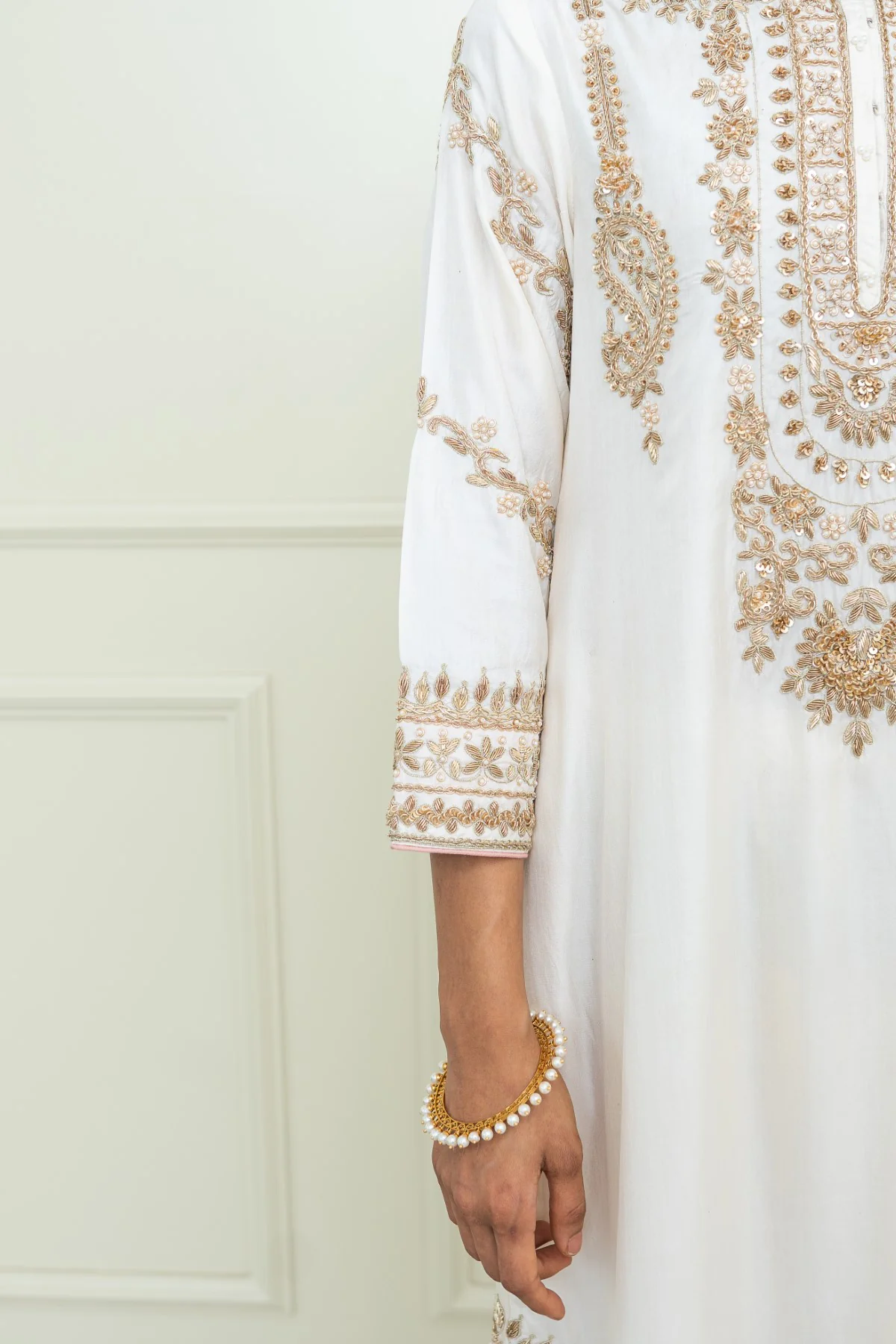 Aalaya - Daisy Ivory A-Line kurta with dogri salwar with odhni - Image 5