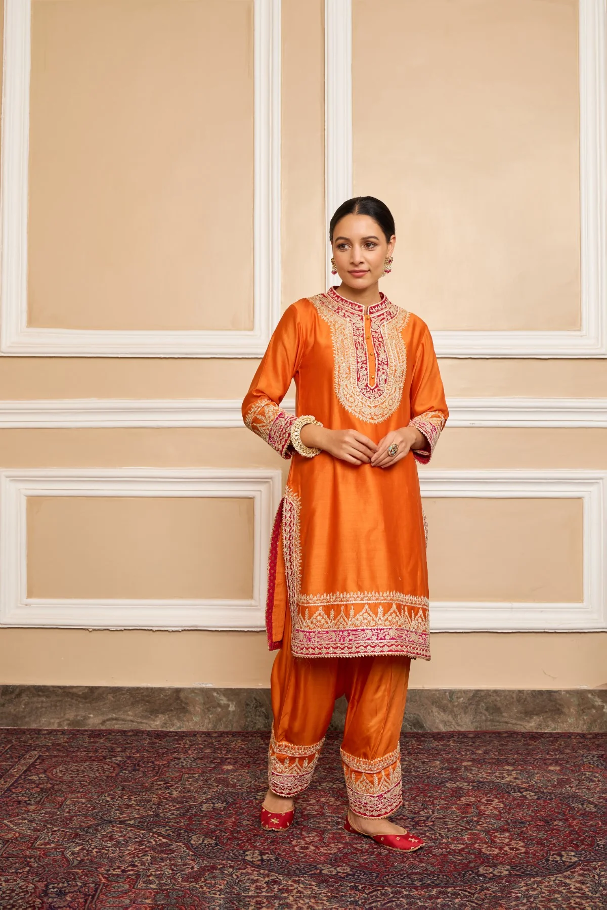 AFSAANA - Orange SHORT KURTA WITH SALWAR AND DUPATTA - Image 3