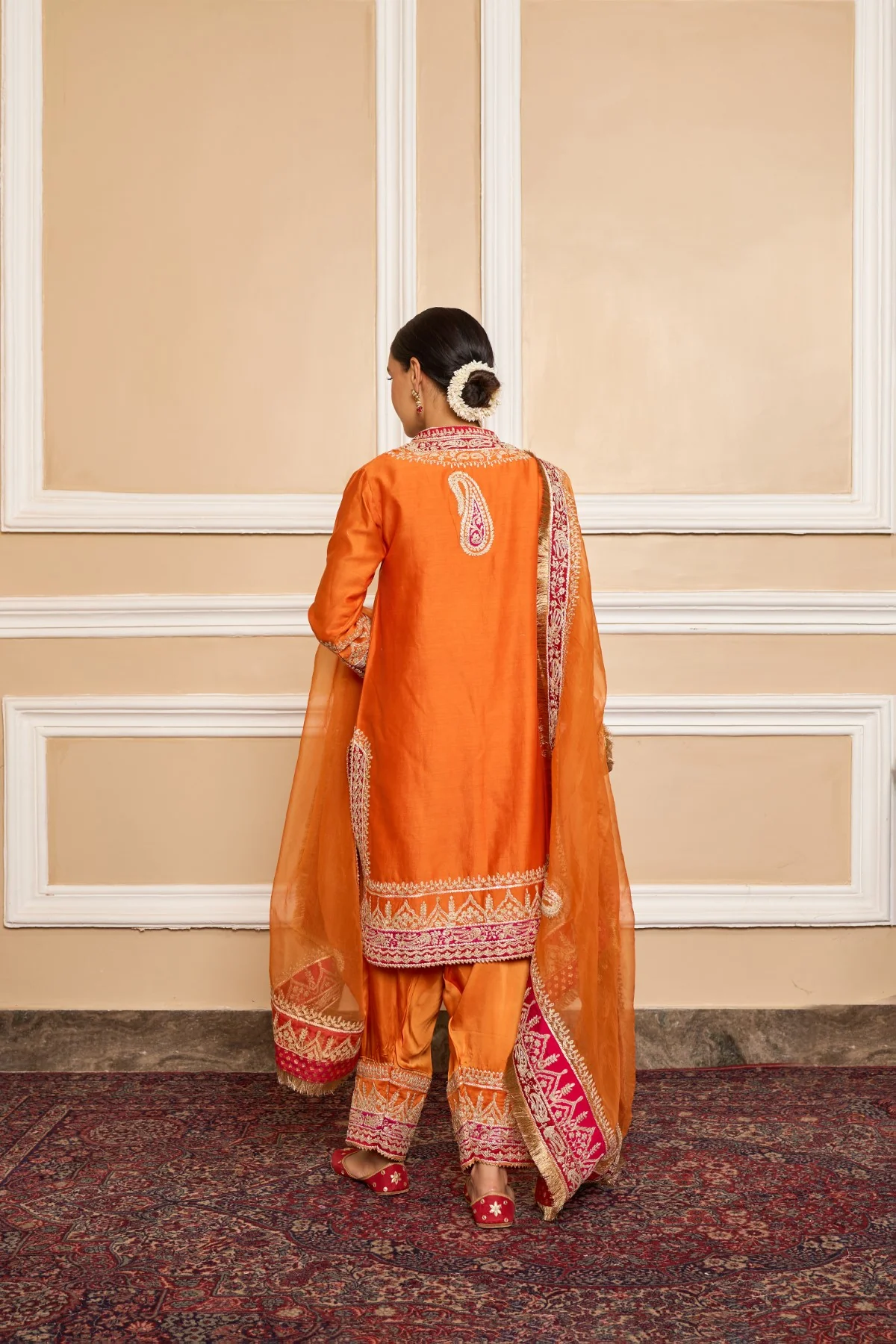 AFSAANA - Orange SHORT KURTA WITH SALWAR AND DUPATTA - Image 4