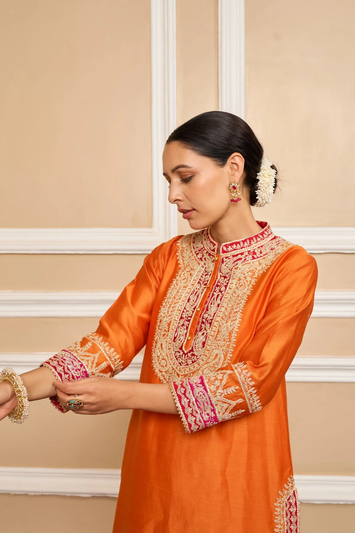AFSAANA - Orange SHORT KURTA WITH SALWAR AND DUPATTA - Image 5