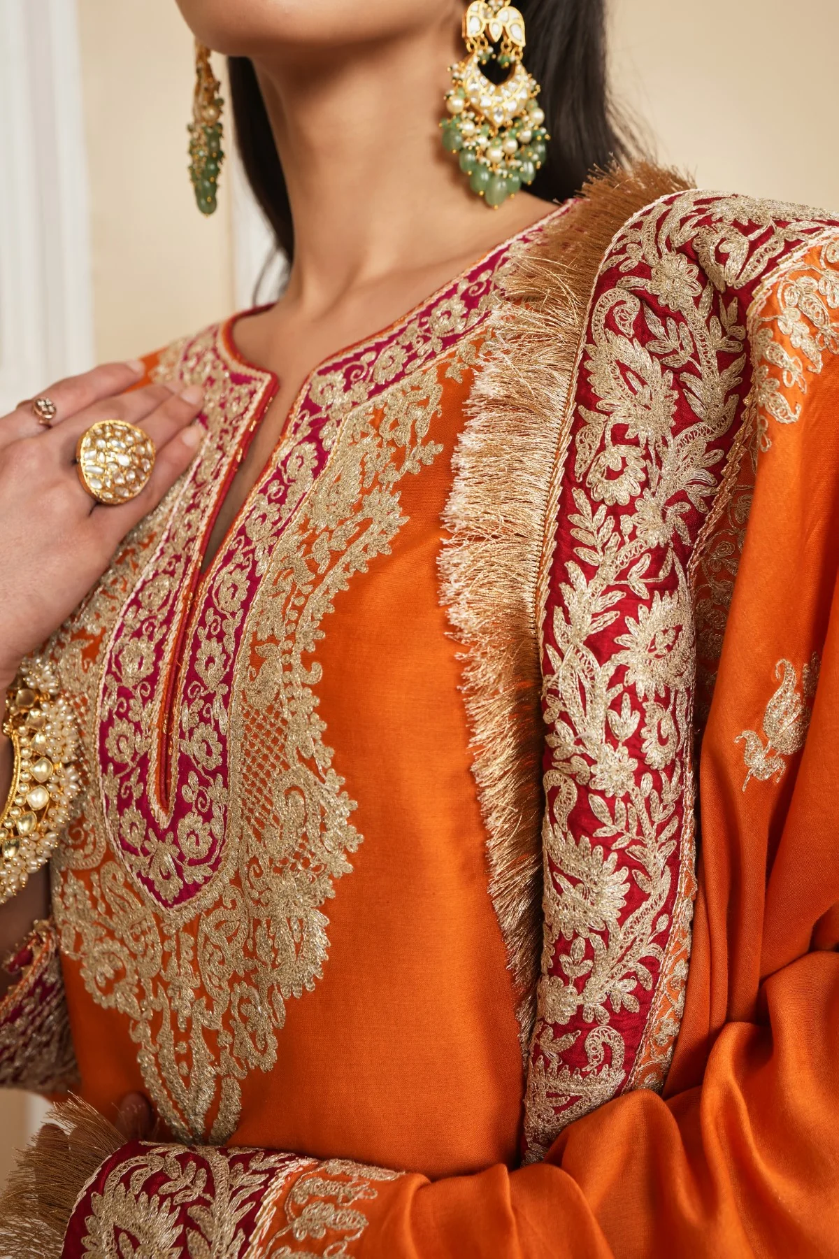 AMIRA - Orange SHORT KURTA WITH SHARARA AND ODHNI - Image 5