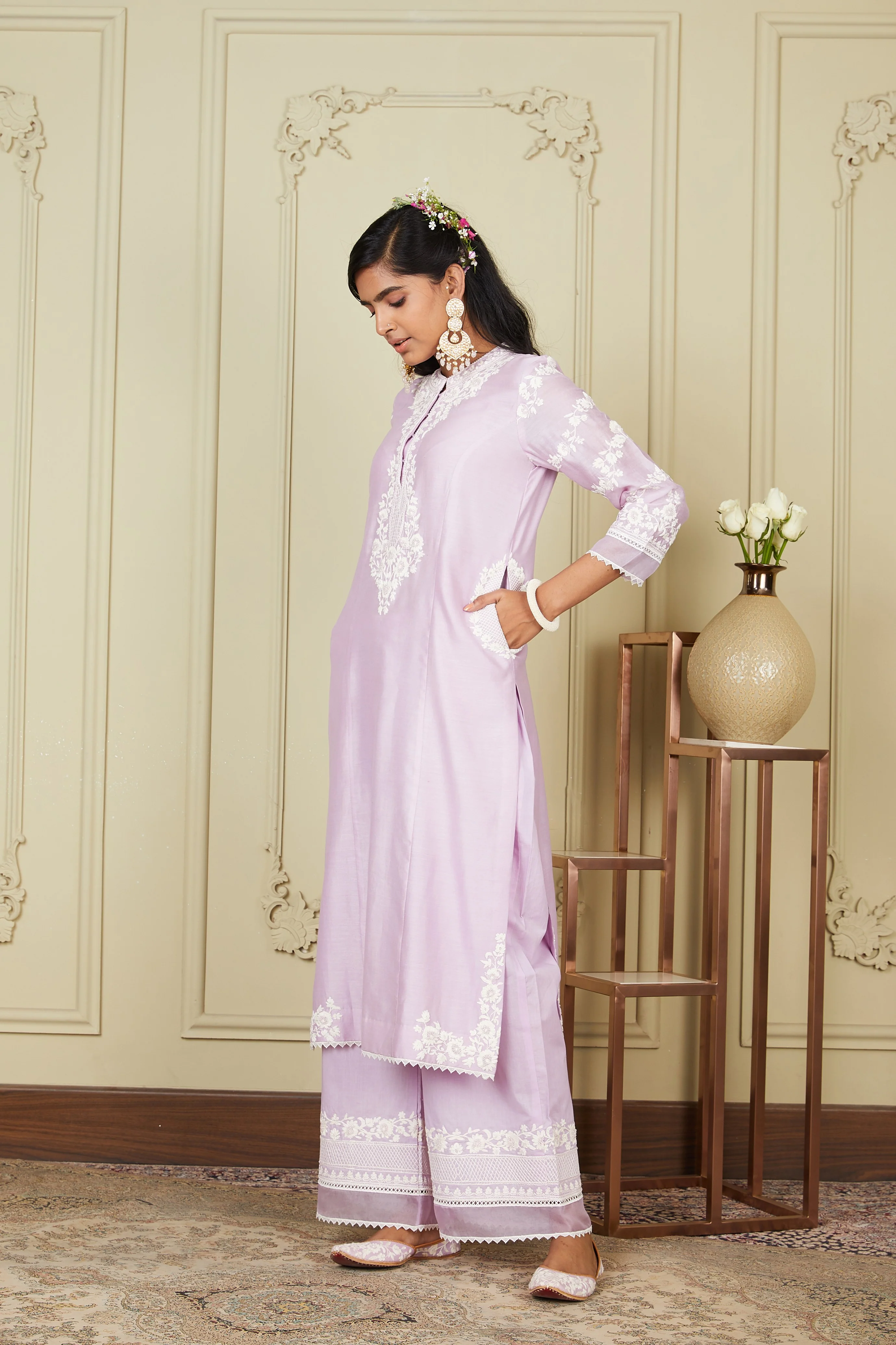 Banafsha - Periwinkle Long kurta with palazzo - Image 4