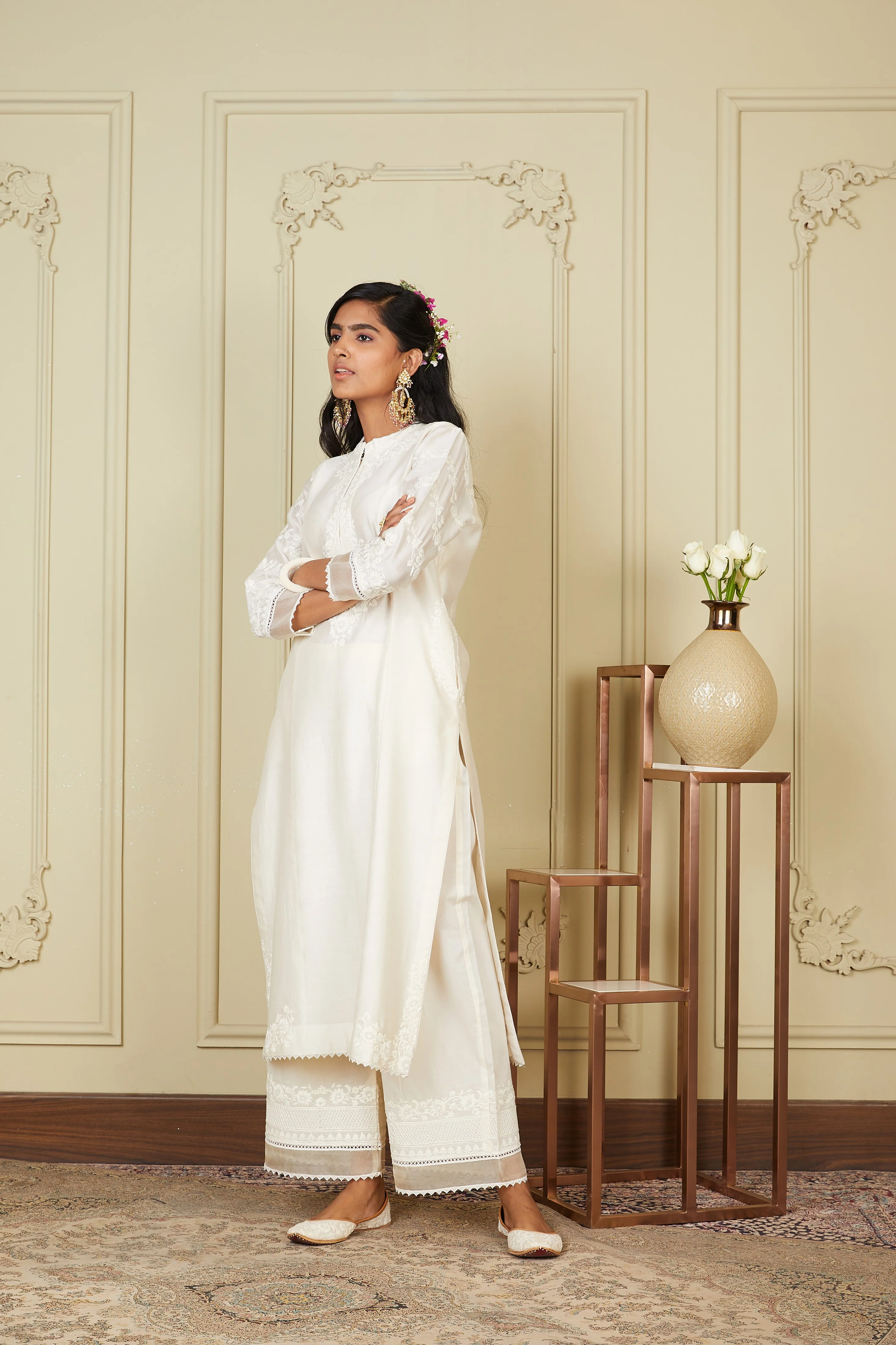 Banafsha - Daisy Ivory Long kurta with palazzo - Image 3
