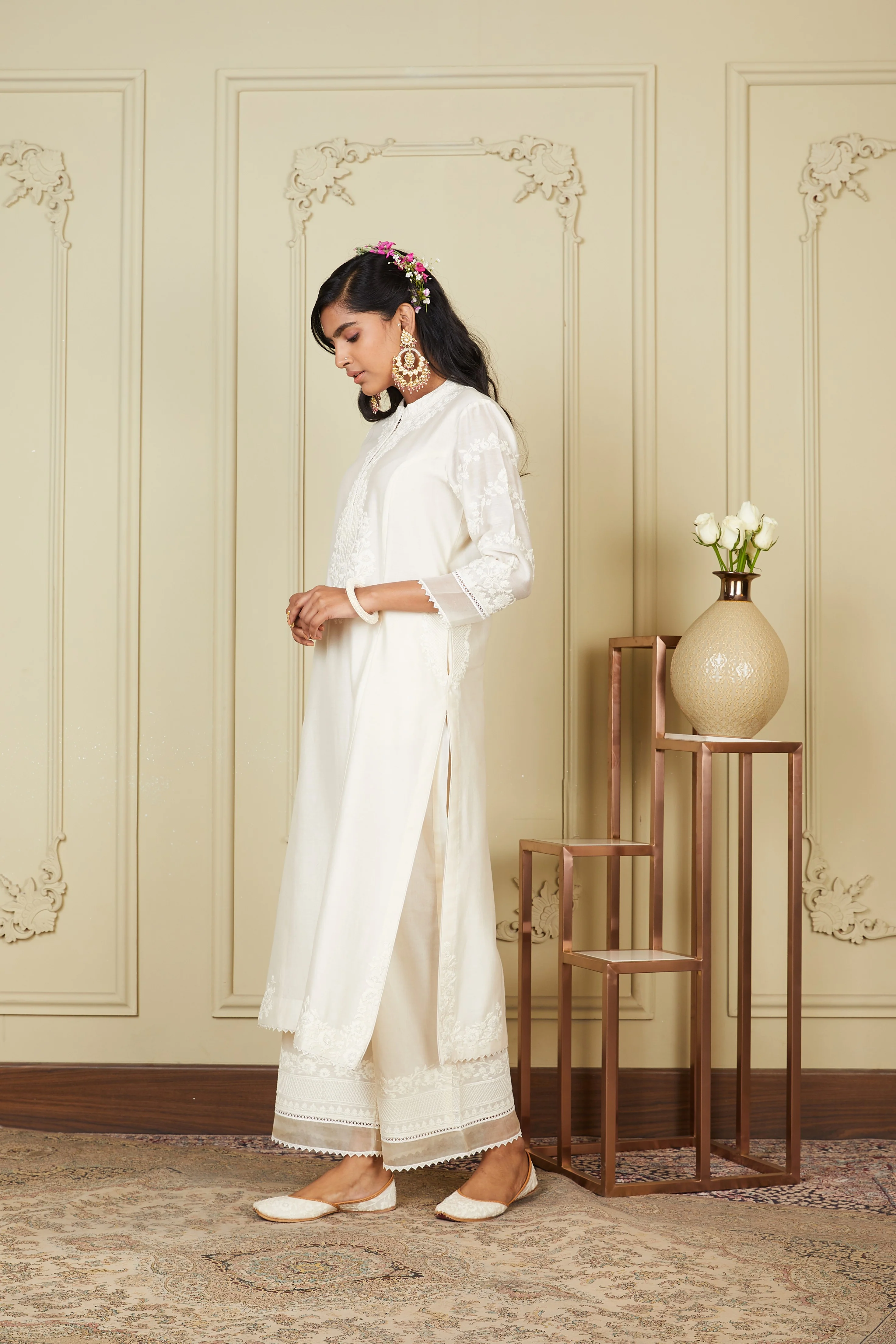 Banafsha - Daisy Ivory Long kurta with palazzo - Image 4