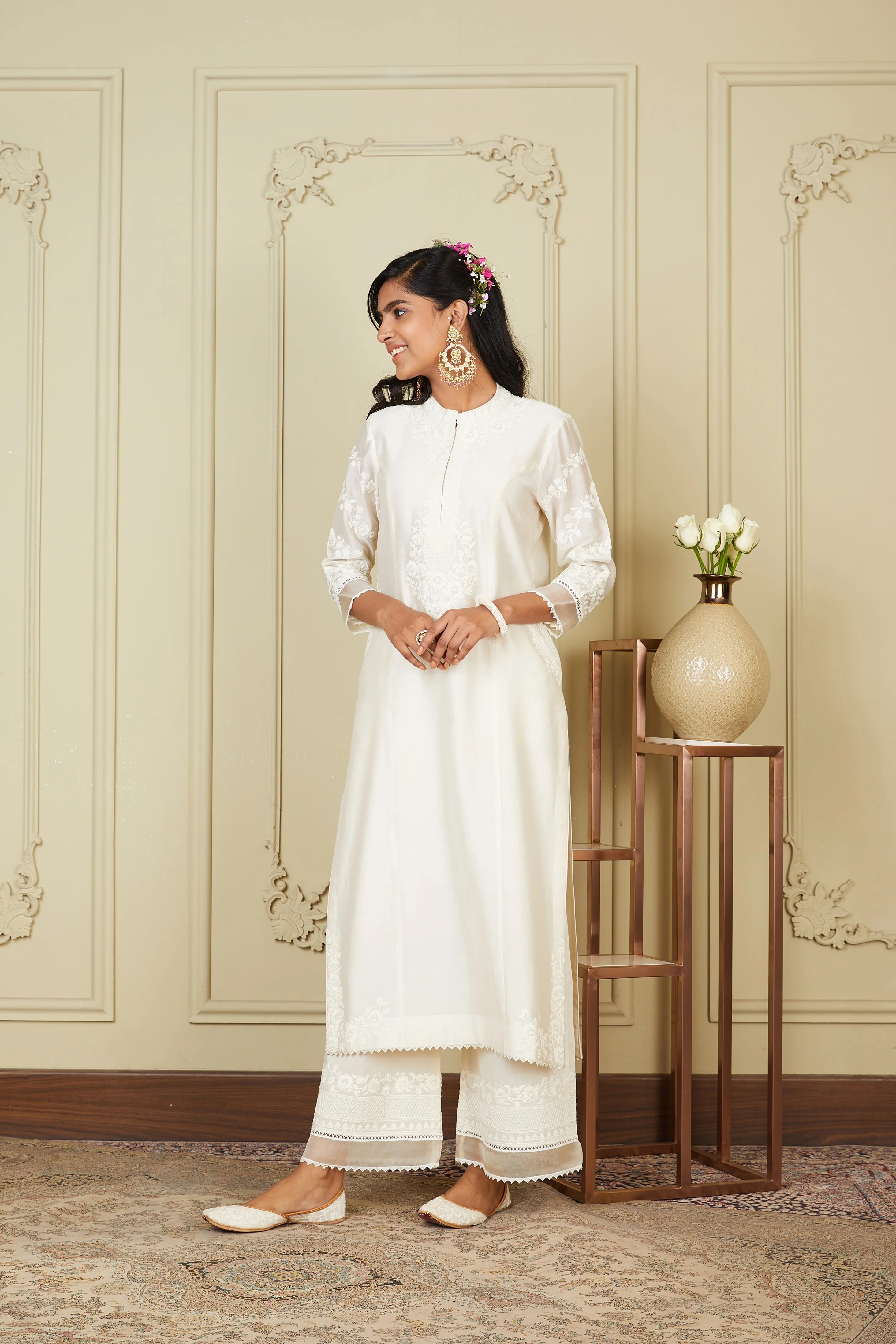 Banafsha - Daisy Ivory Long kurta with palazzo - Image 5