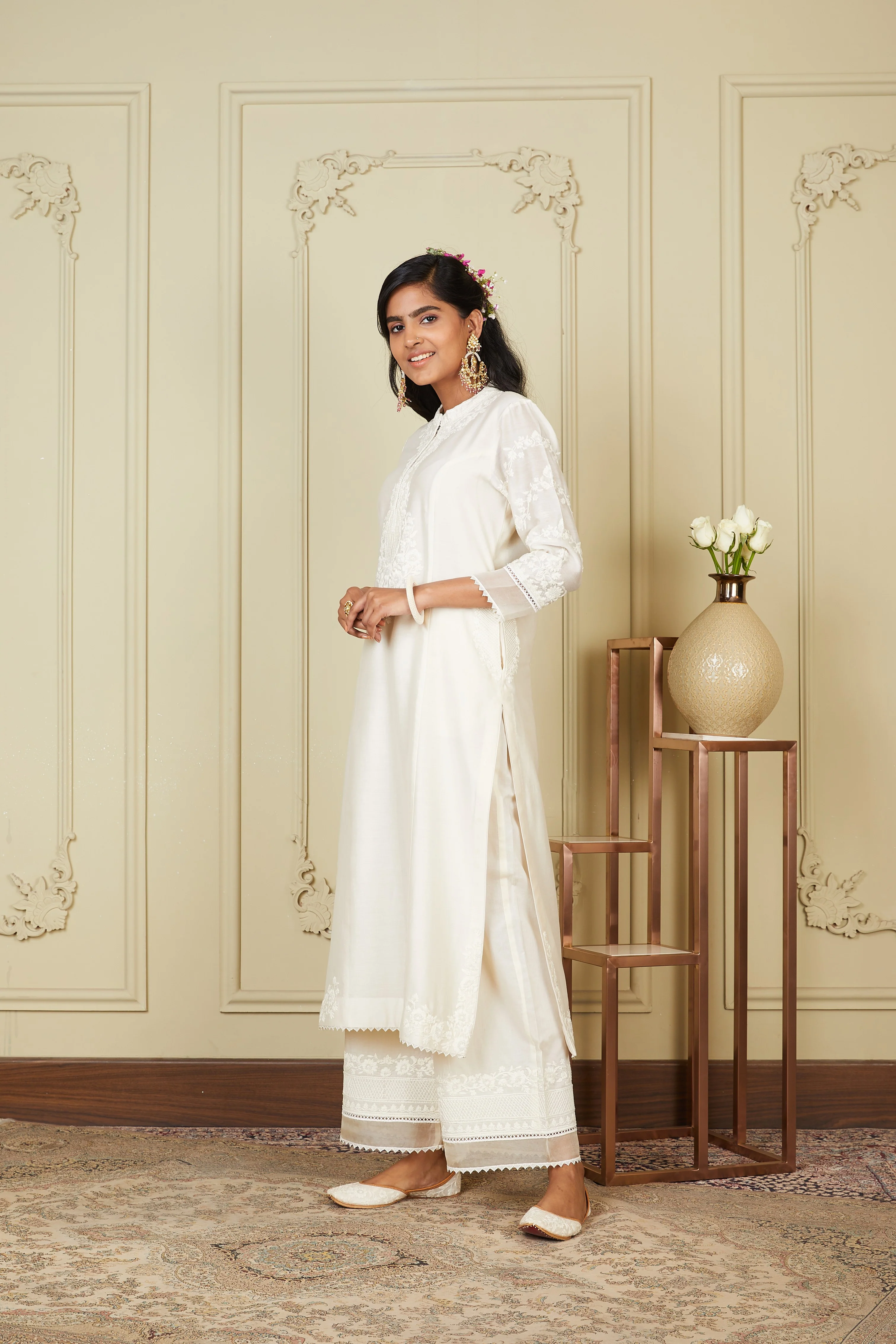 Banafsha - Daisy Ivory Long kurta with palazzo - Image 6