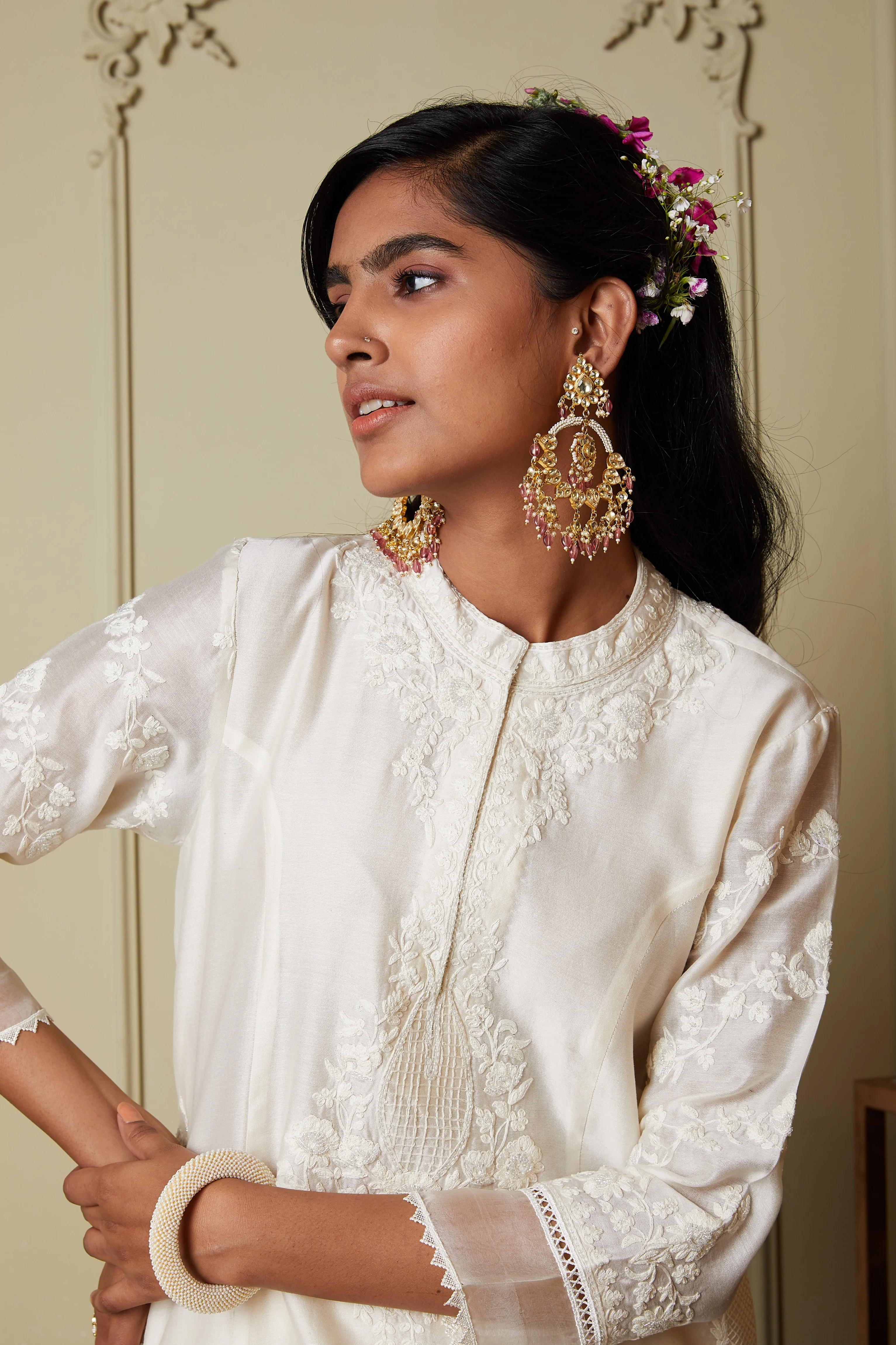 Banafsha - Daisy Ivory Long kurta with palazzo - Image 8