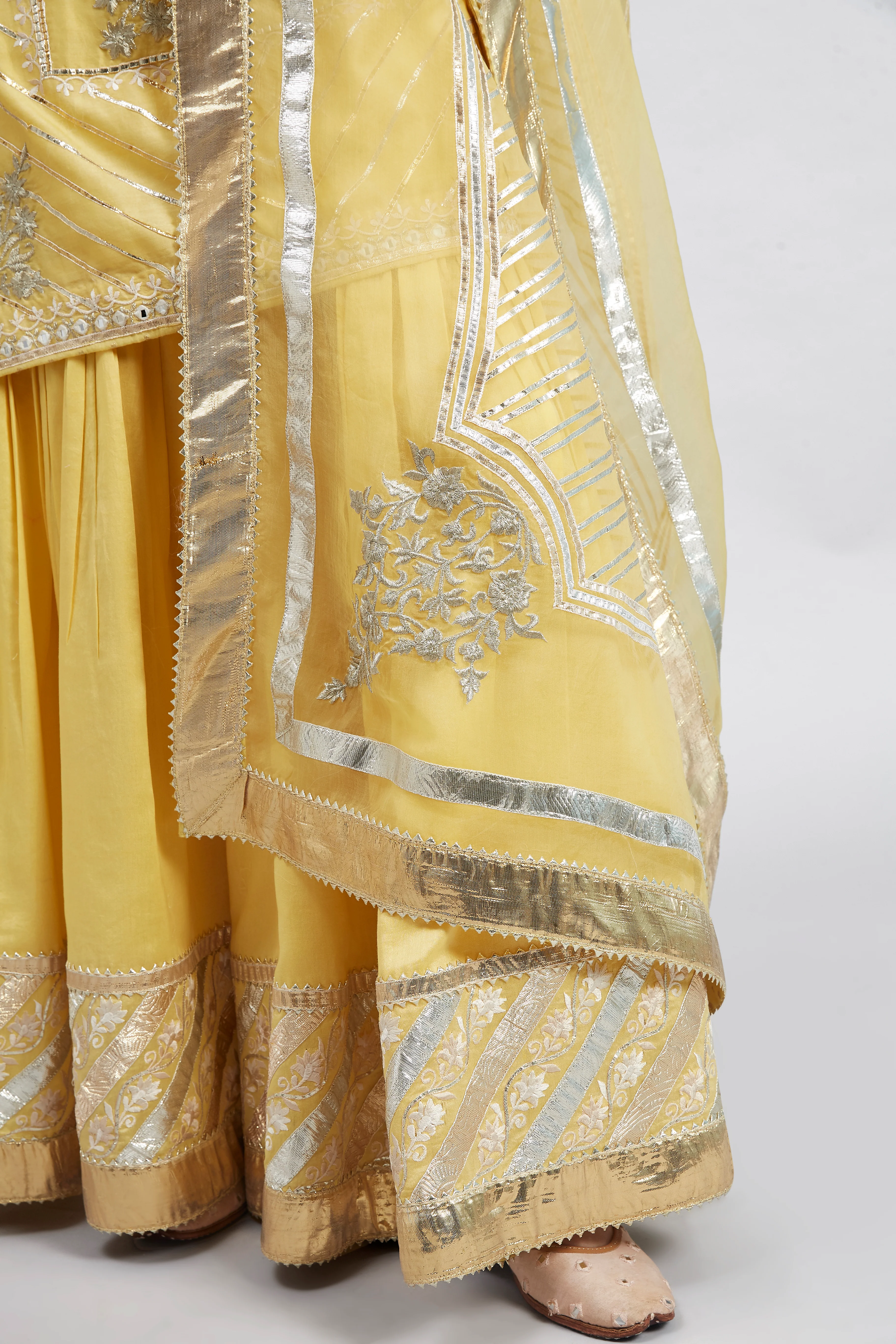 Eliza - Daffodil Yellow Chanderi Silk Kurta and Garara Set with Organza dupatta - Image 3