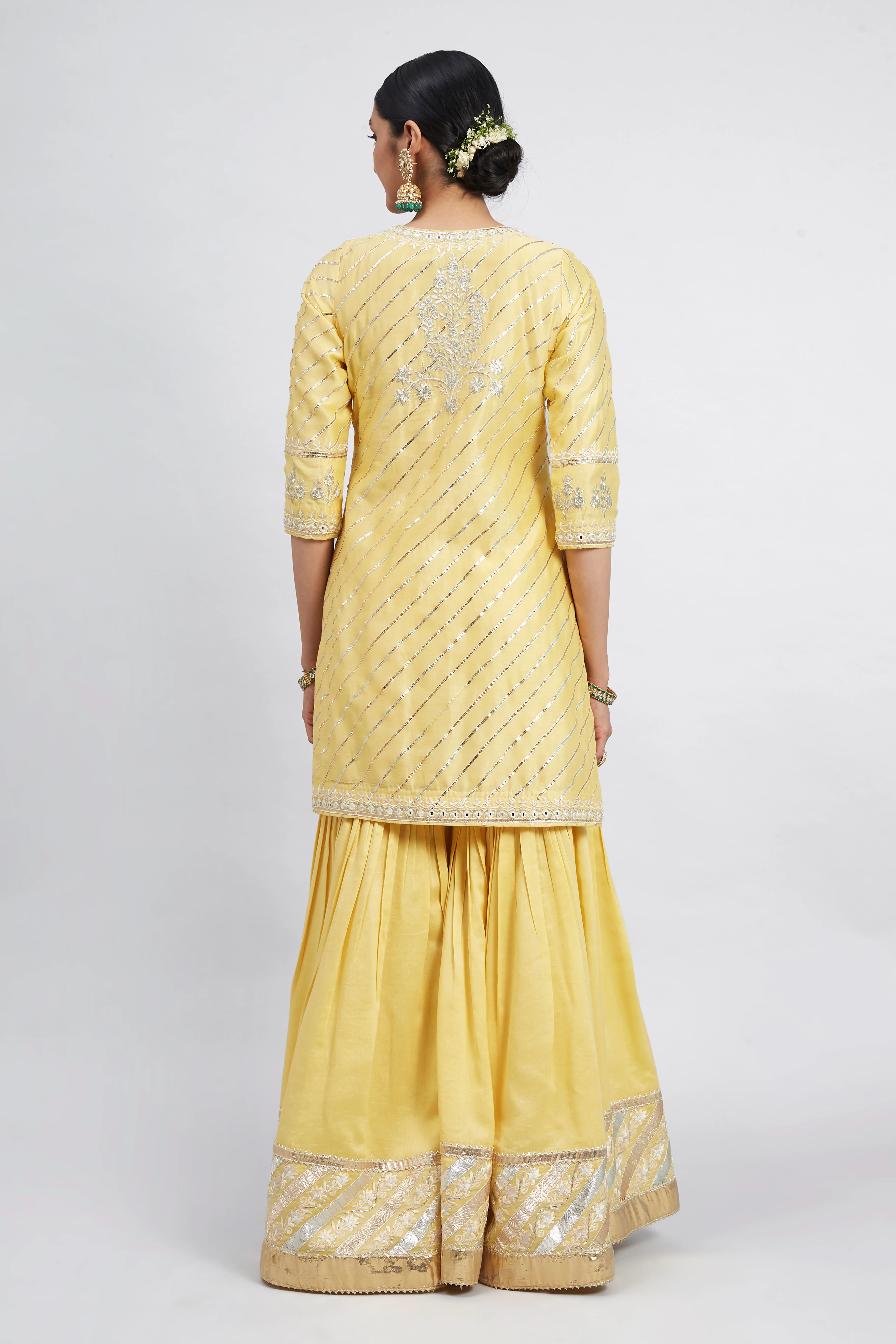 Eliza - Daffodil Yellow Chanderi Silk Kurta and Garara Set with Organza dupatta - Image 5