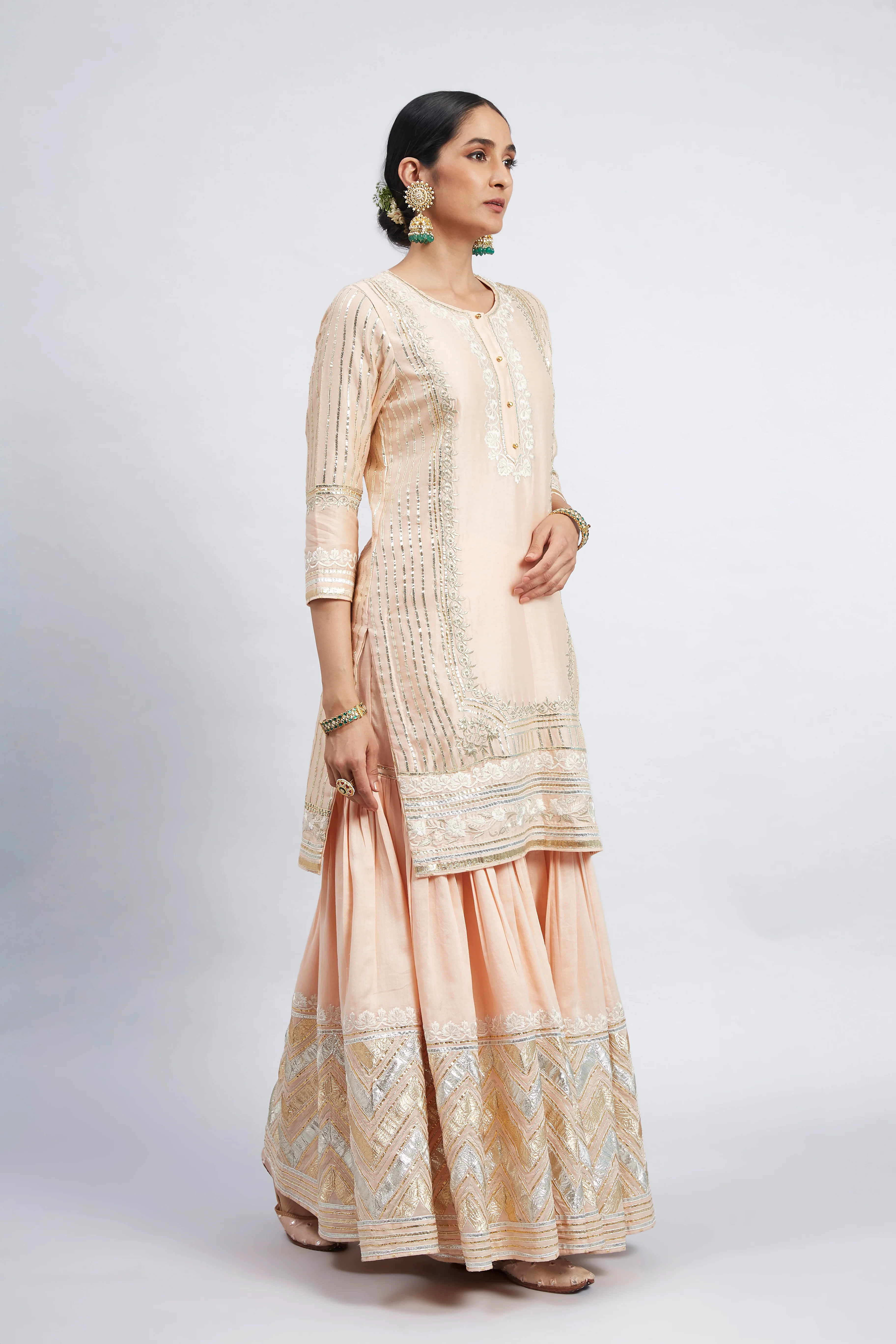 Erina - Peach Chanderi Silk Kurta and Garara Set - Image 3