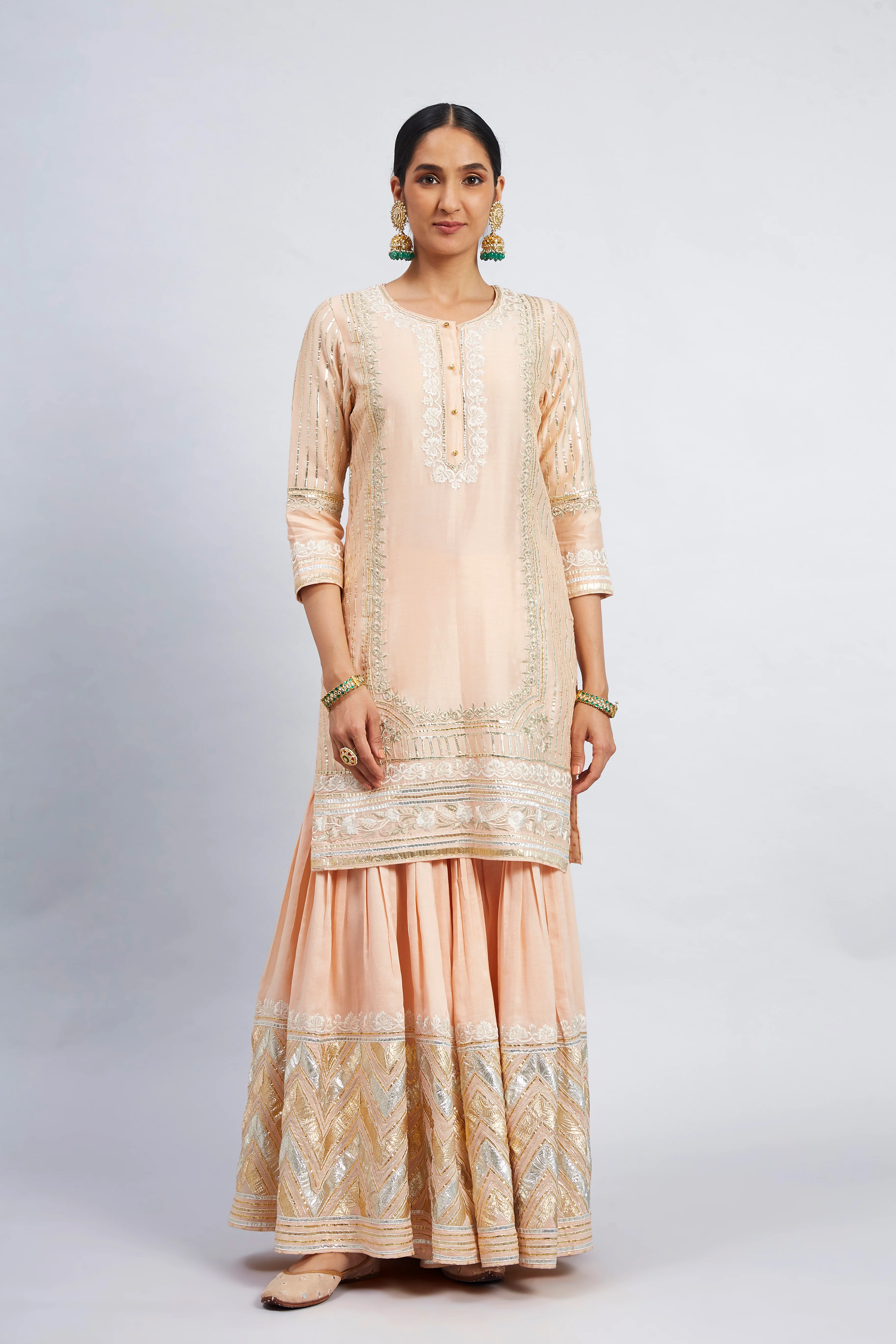 Erina - Peach Chanderi Silk Kurta and Garara Set - Image 4