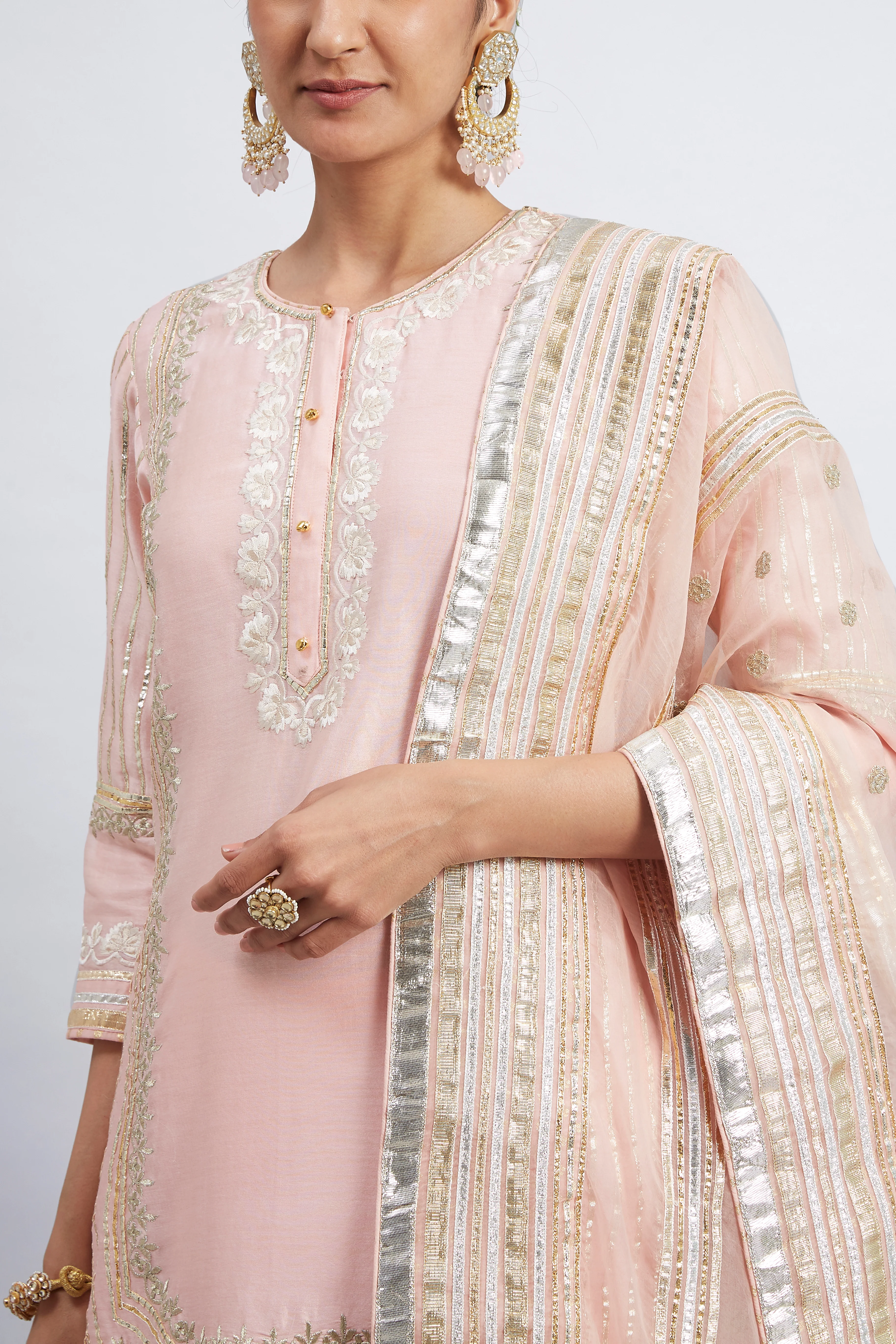 Erina - Soft Pink Chanderi Silk Kurta and Garara Set - Image 3