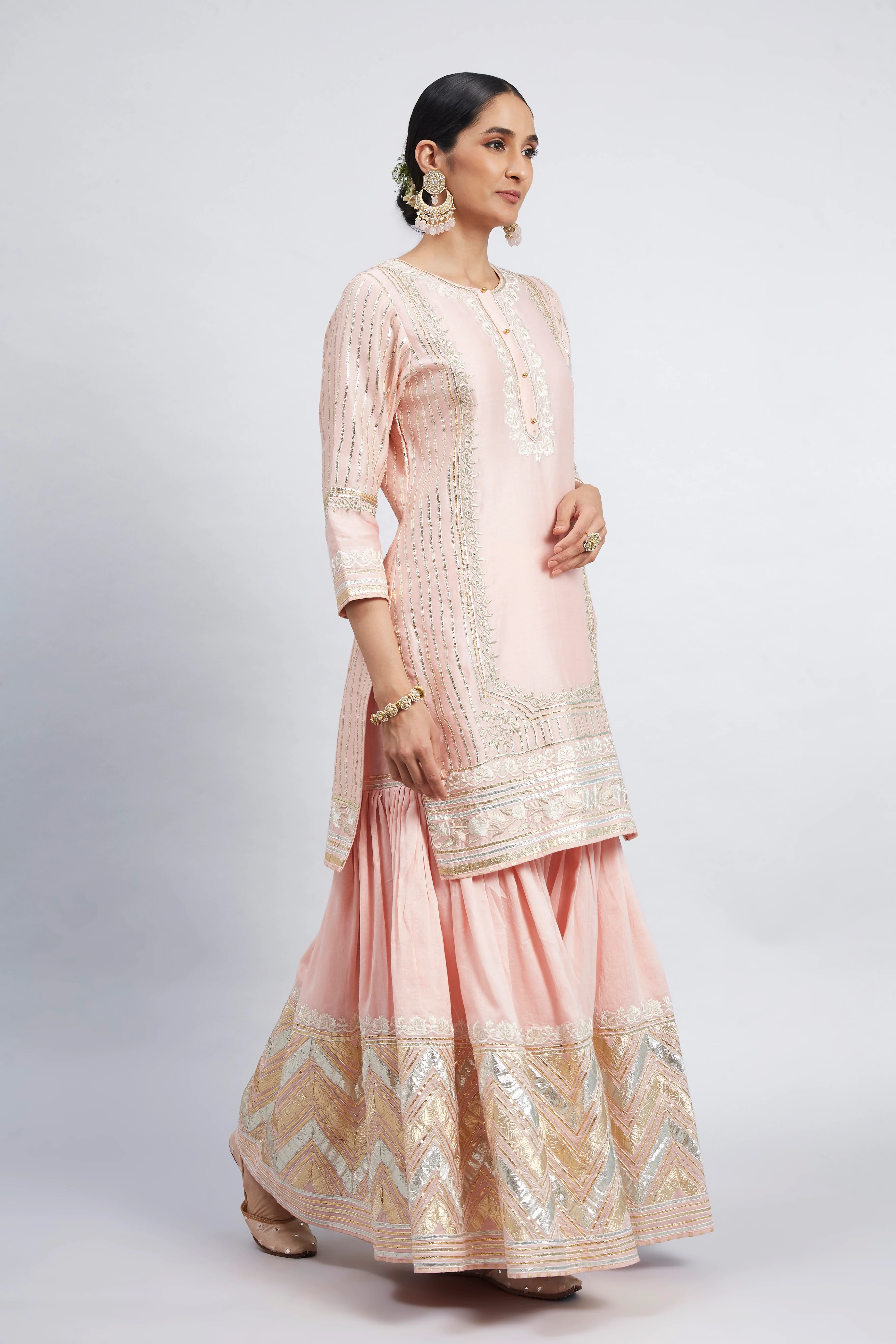 Erina - Soft Pink Chanderi Silk Kurta and Garara Set - Image 4