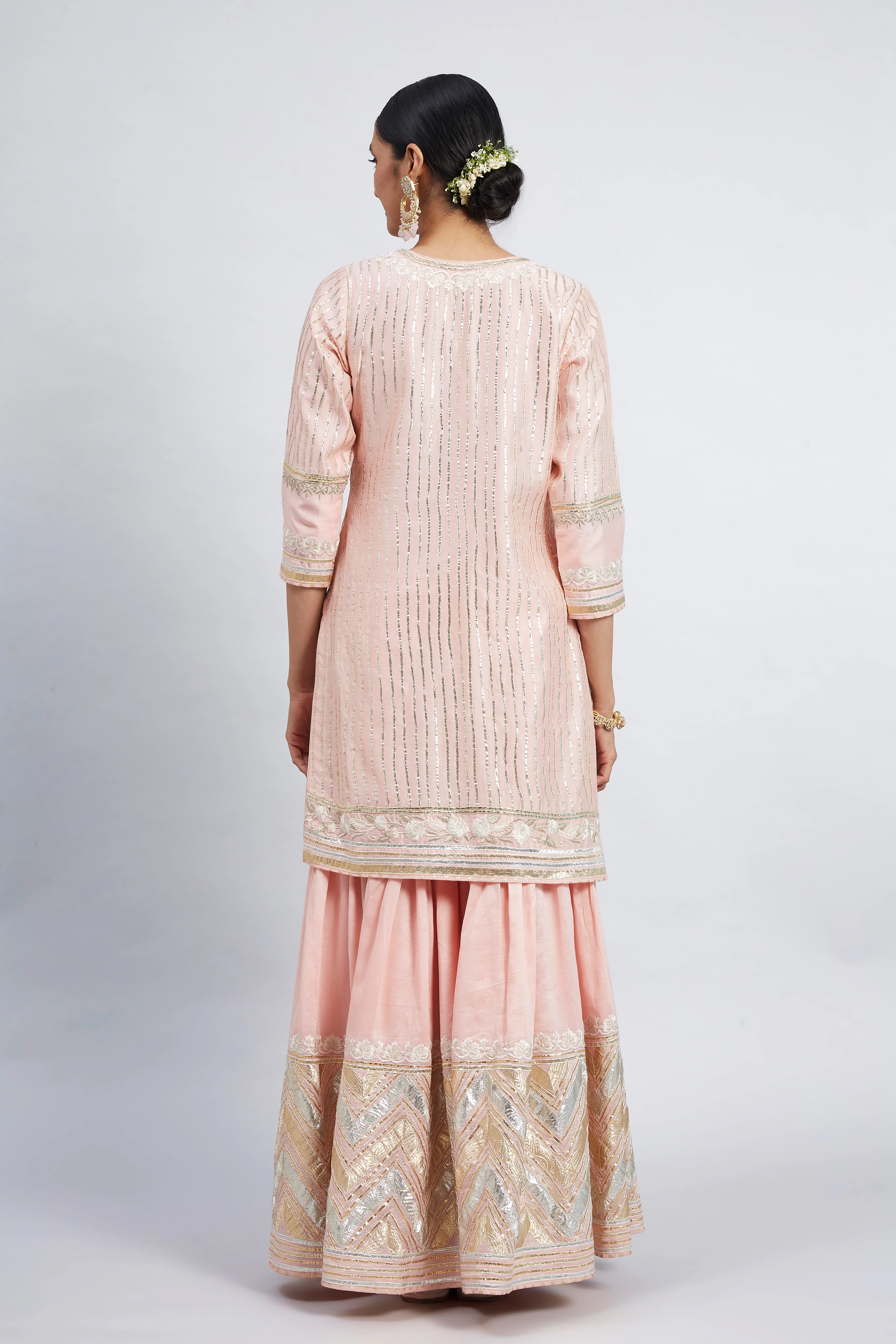 Erina - Soft Pink Chanderi Silk Kurta and Garara Set - Image 5