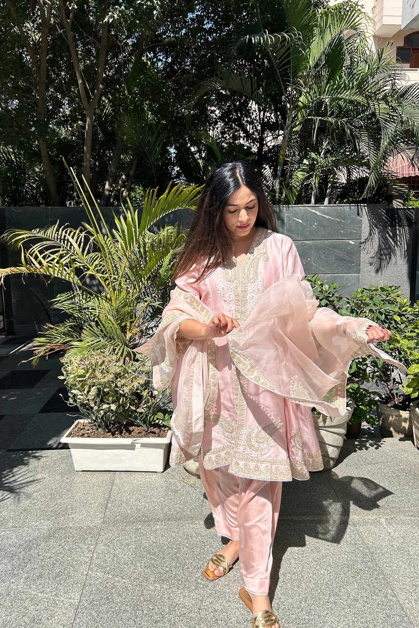 Anisha Sethi Fajr - Blush Pink Short Anarkali with Chooridaar and Dupatta - Image 3