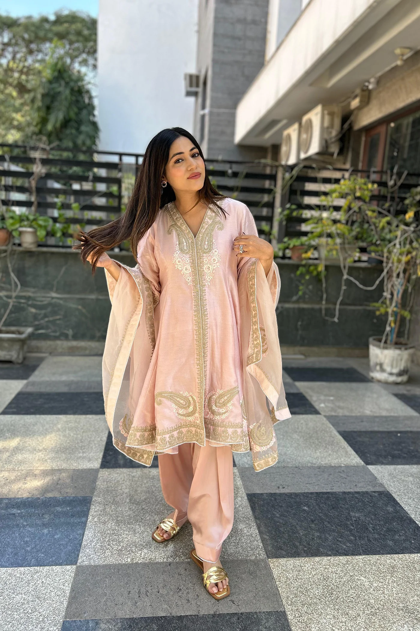 Anisha Sethi Fajr - Blush Pink Short Anarkali with Chooridaar and Dupatta - Image 4