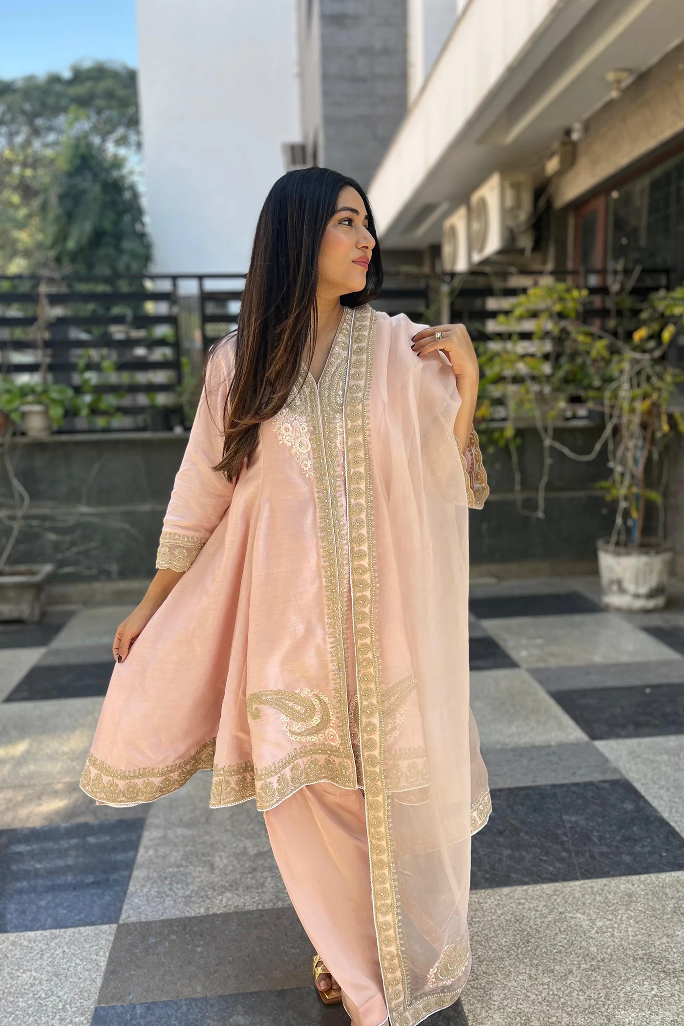 Anisha Sethi Fajr - Blush Pink Short Anarkali with Chooridaar and Dupatta - Image 6