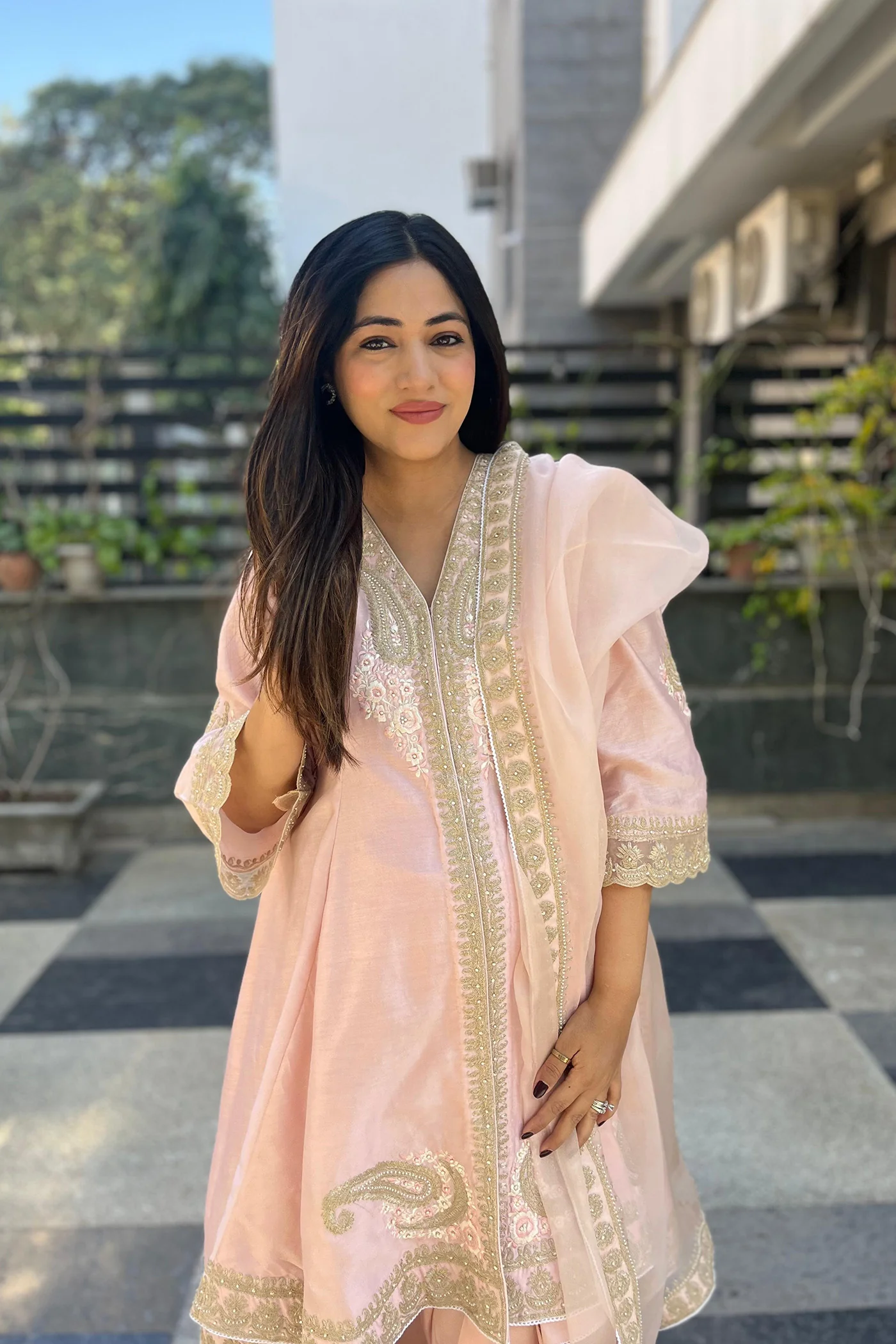 Anisha Sethi Fajr - Blush Pink Short Anarkali with Chooridaar and Dupatta - Image 7