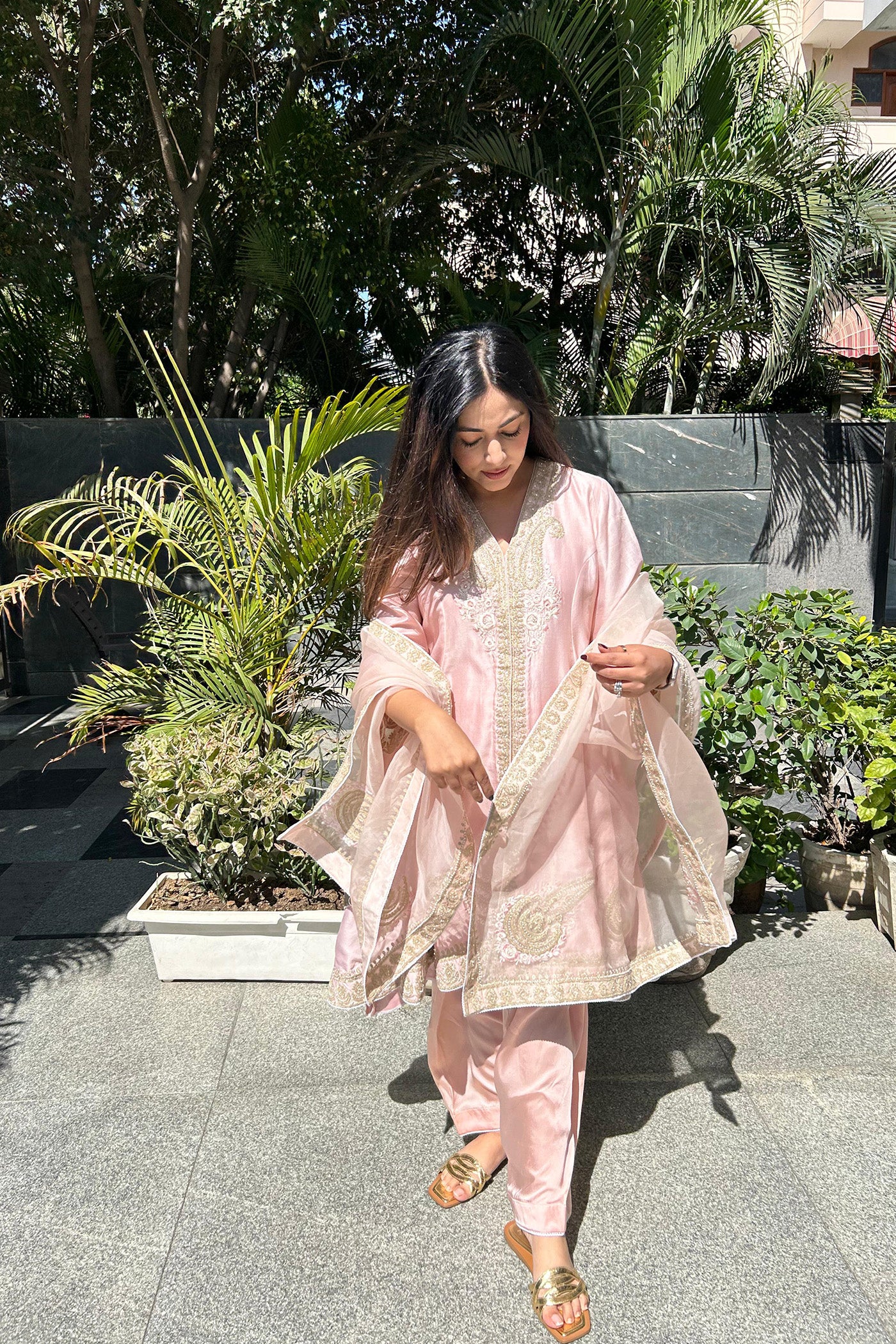 Anisha Sethi Fajr - Blush Pink Short Anarkali with Chooridaar and Dupatta - Image 9