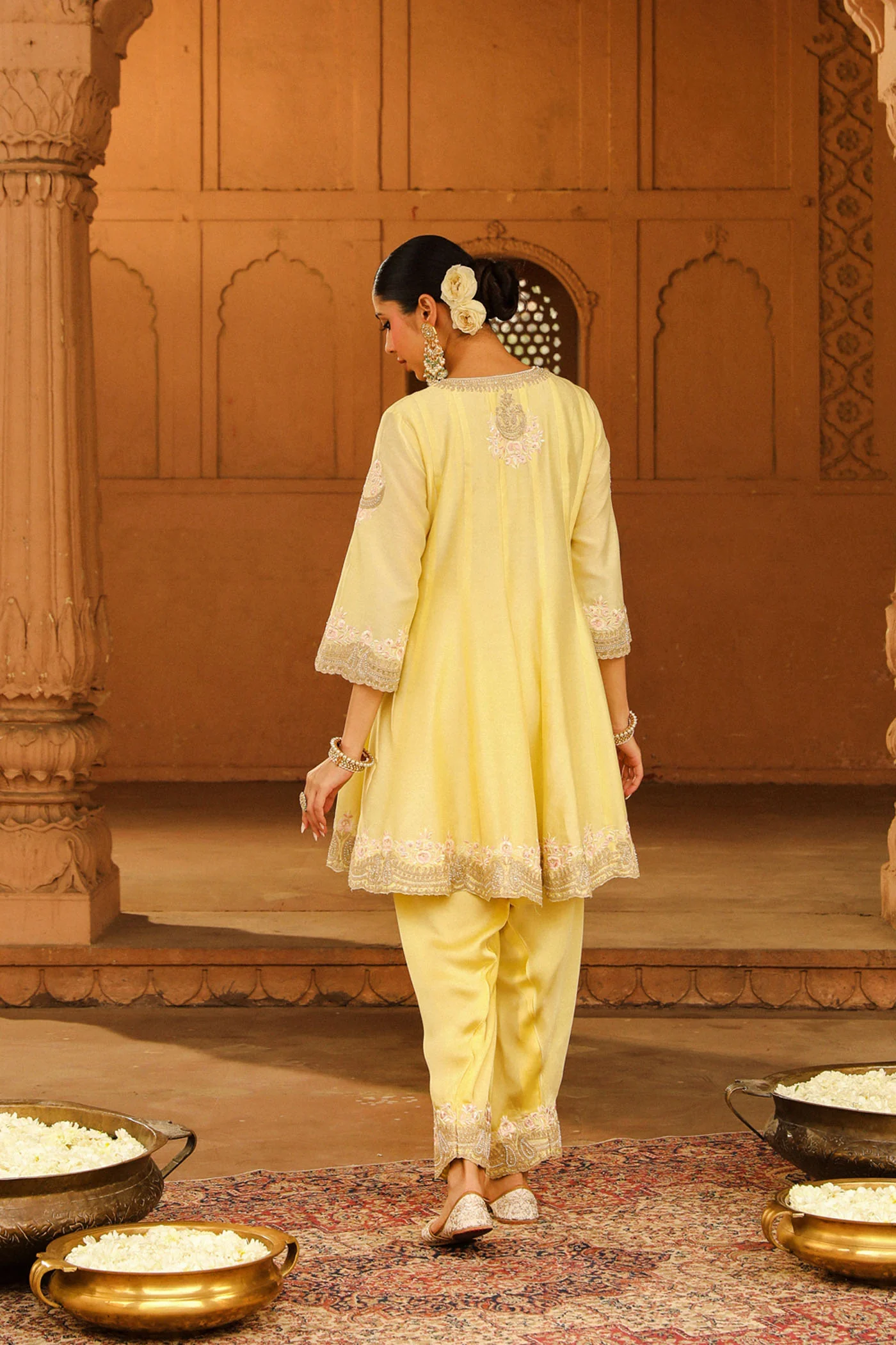 Faria - Lemon Yellow Short Anarkali with Chooridaar and Dupatta - Image 6