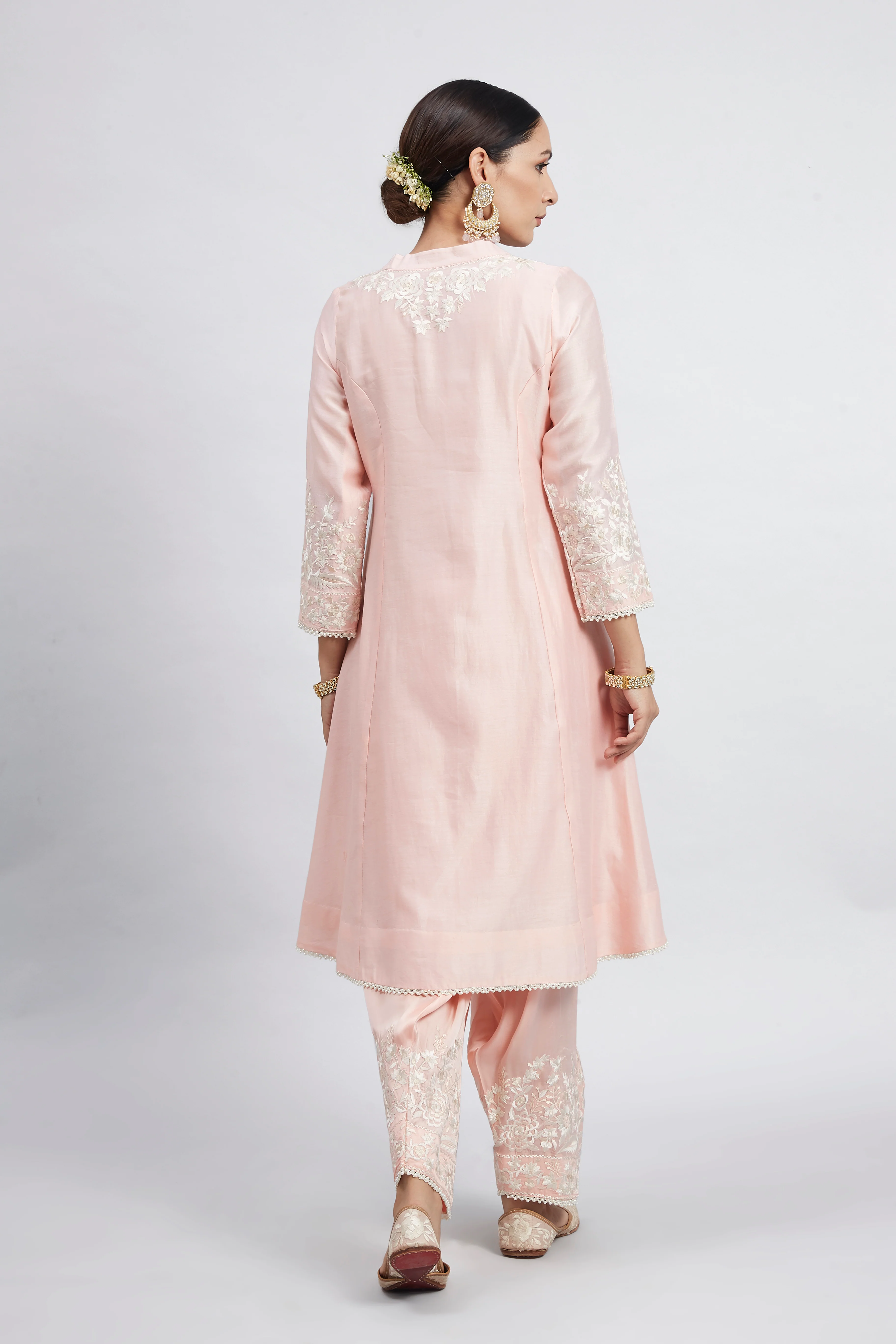 Kaina- Soft Pink Pure chanderi silk Parsi-gara embroidered ensemble - Image 4