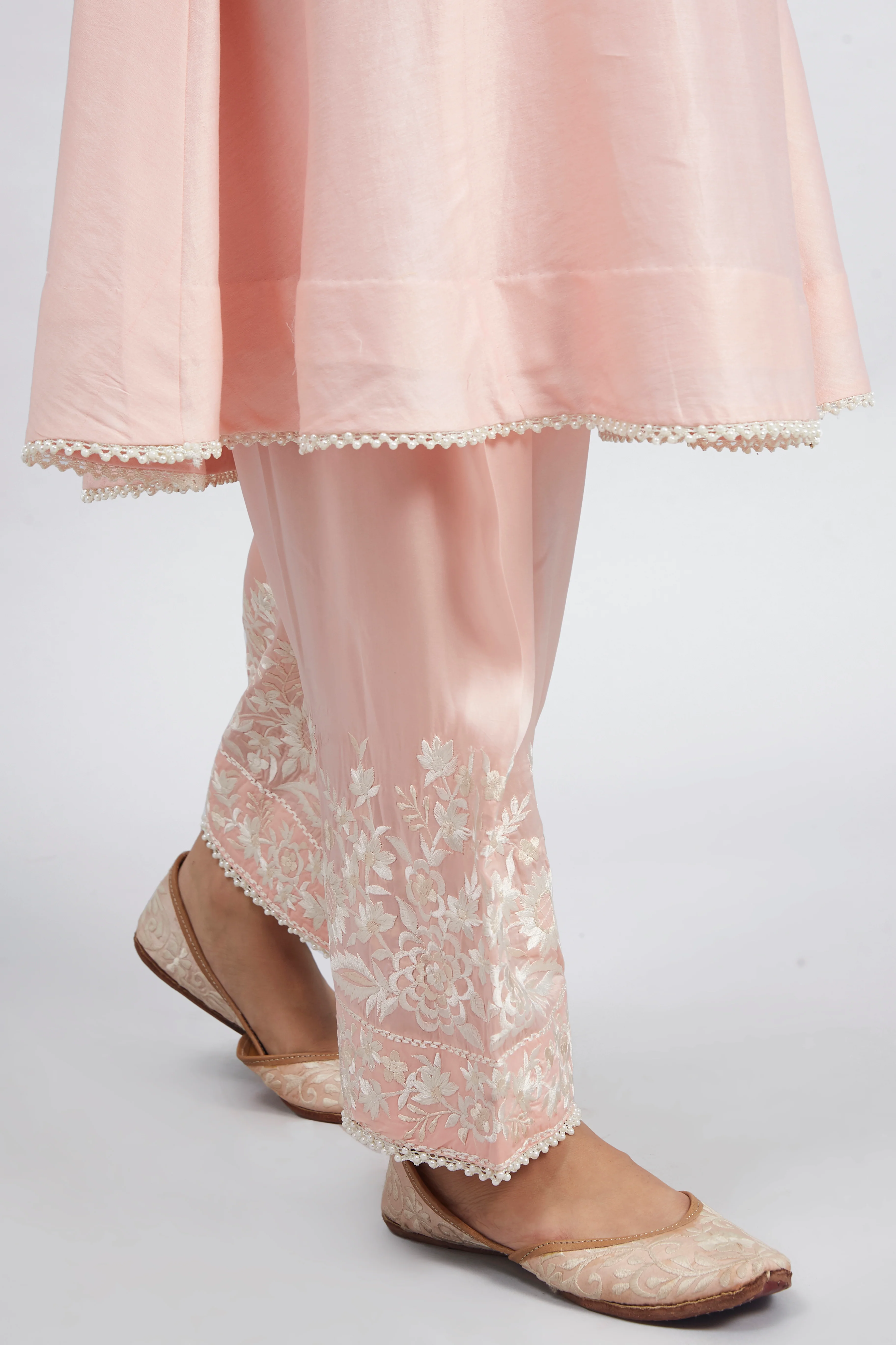 Kaina- Soft Pink Pure chanderi silk Parsi-gara embroidered ensemble - Image 5