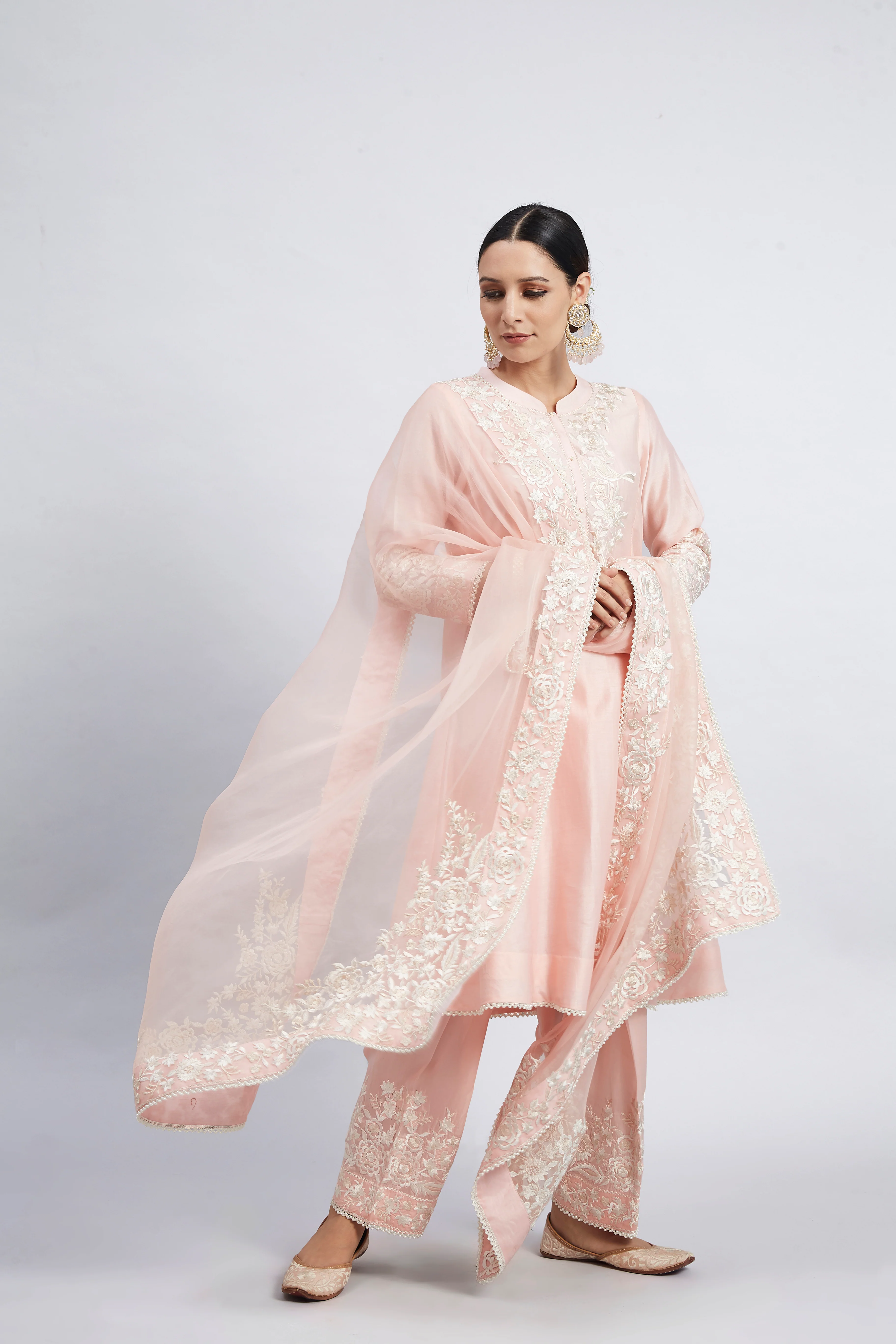 Kaina- Soft Pink Pure chanderi silk Parsi-gara embroidered ensemble - Image 6
