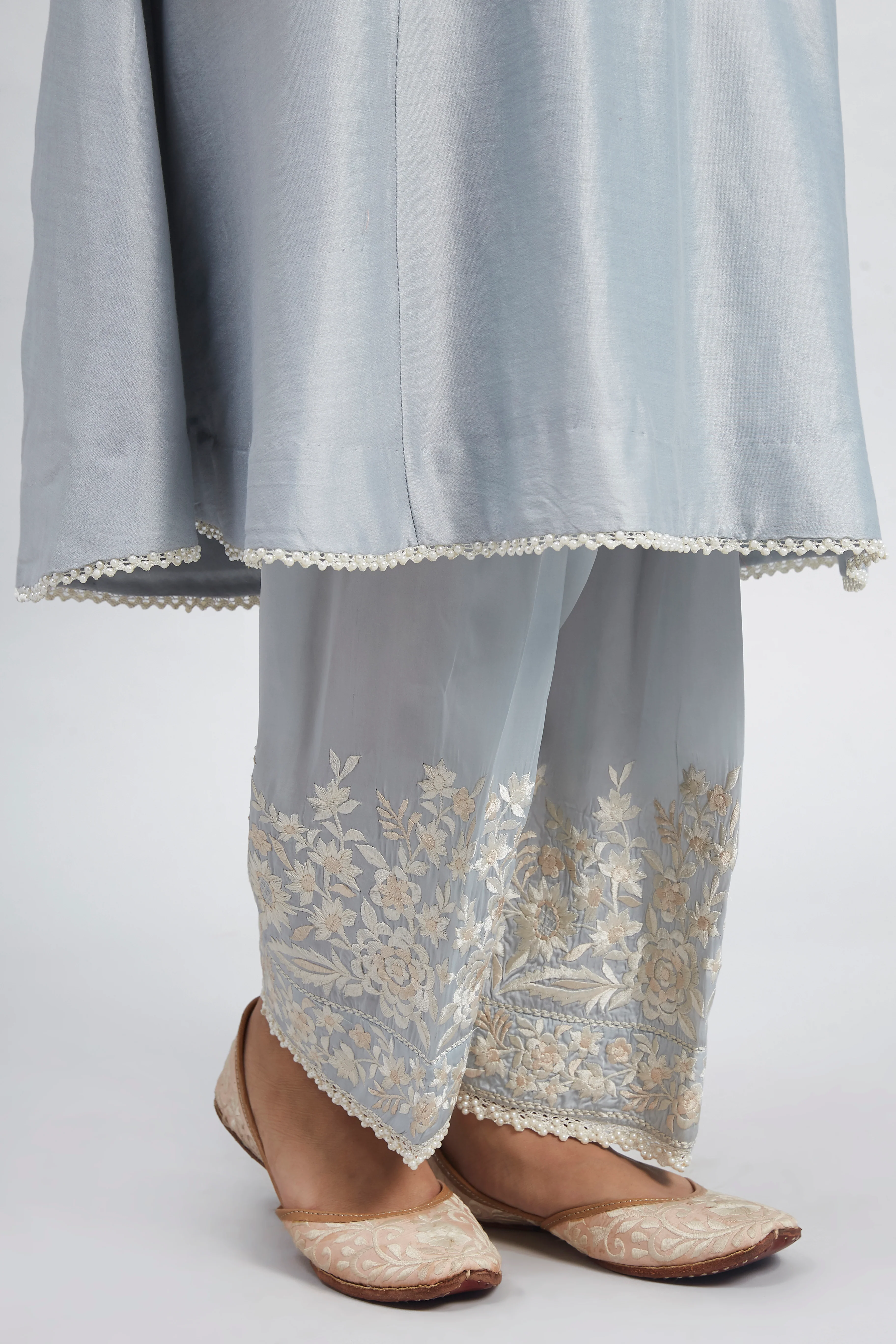 Kaina- Soft Blue Pure chanderi silk Parsi-gara Embroidered Ensemble - Image 5