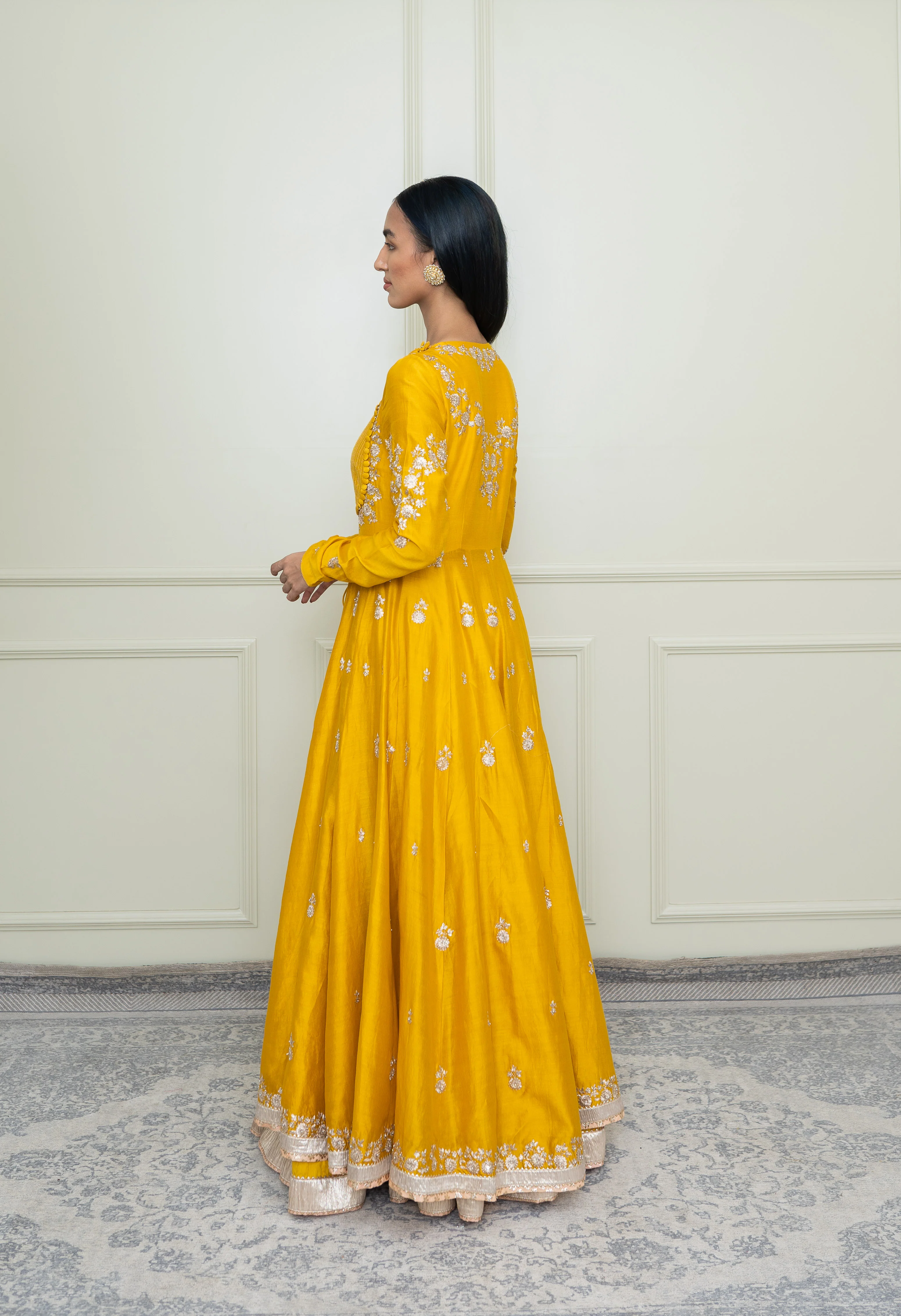 Taarini- Glaze Mustard Tilla Embroidered Anarkali Set - Image 3