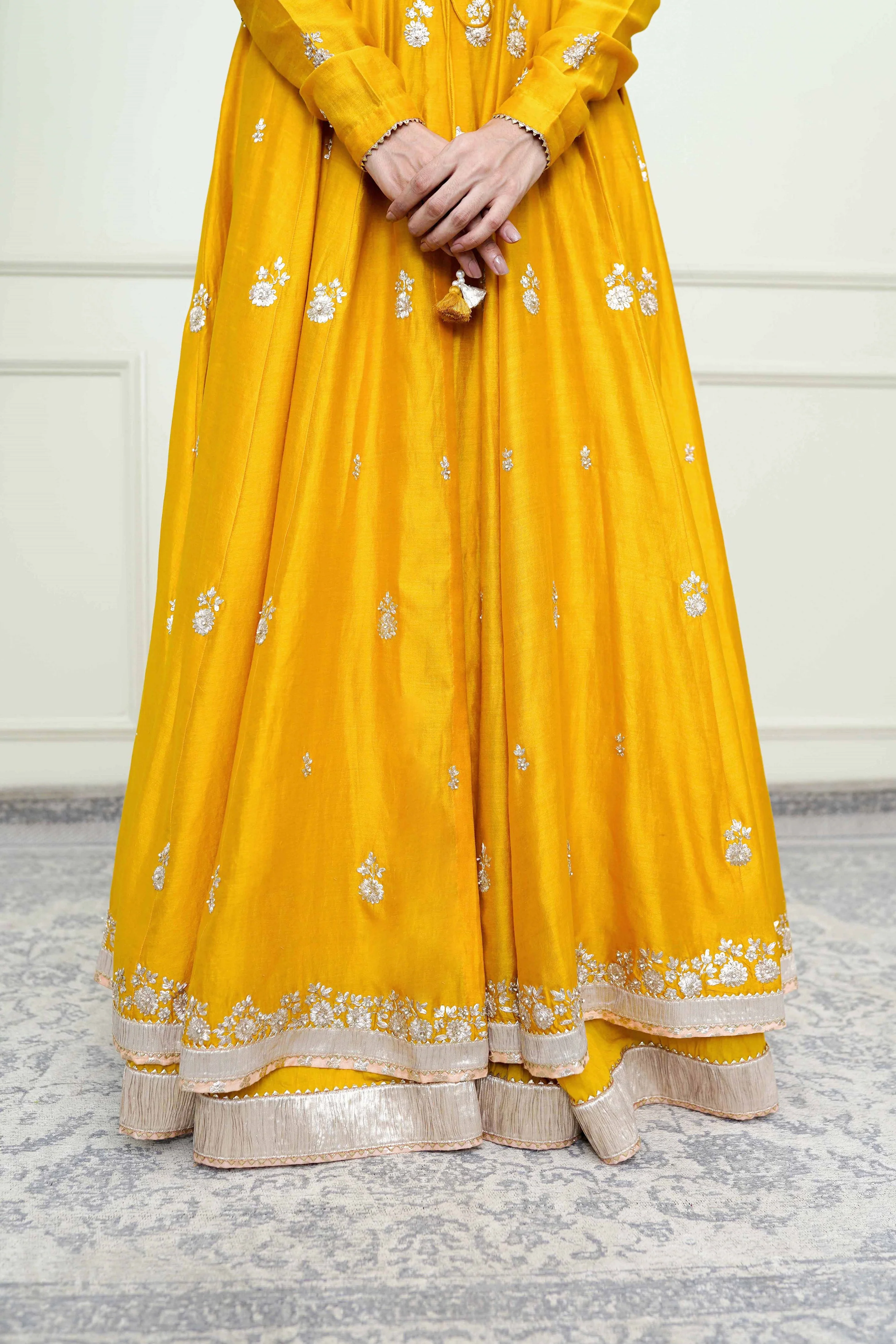 Taarini- Glaze Mustard Tilla Embroidered Anarkali Set - Image 5