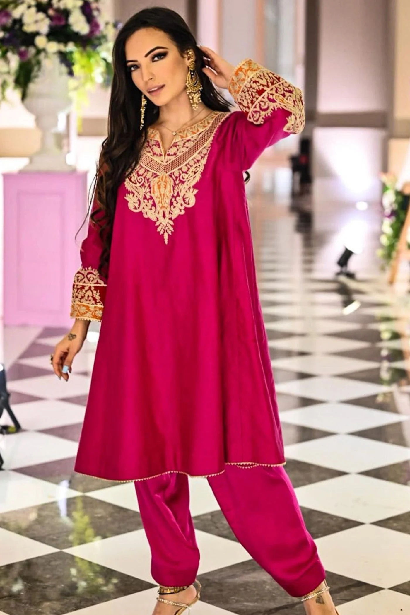 AHANA GHAI IN MEHRISH - Rani Hotpink SHORT KALIDAAR CHOGA WITH SALWAR - Image 6