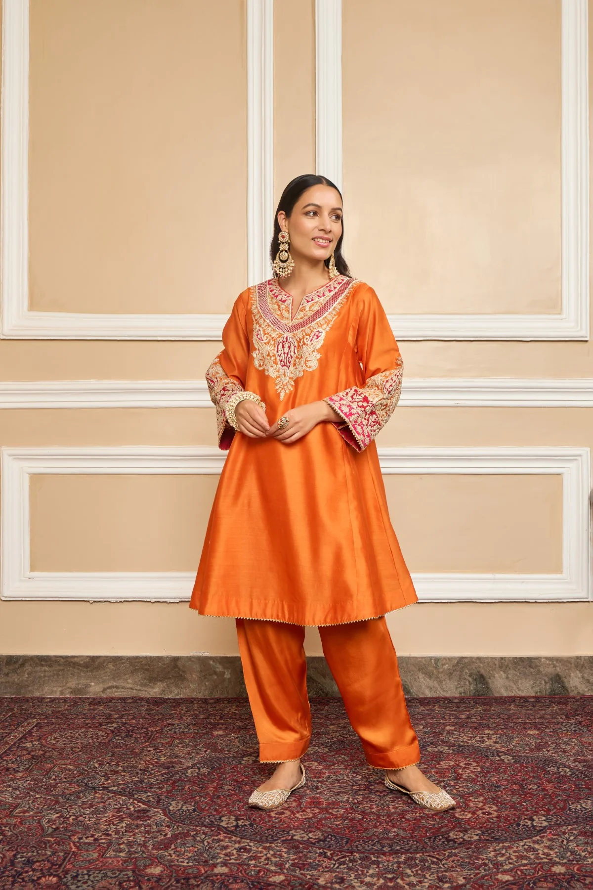 Vriti Malhotra IN MEHRISH - Orange SHORT KALIDAAR CHOGA WITH SALWAR - Image 3