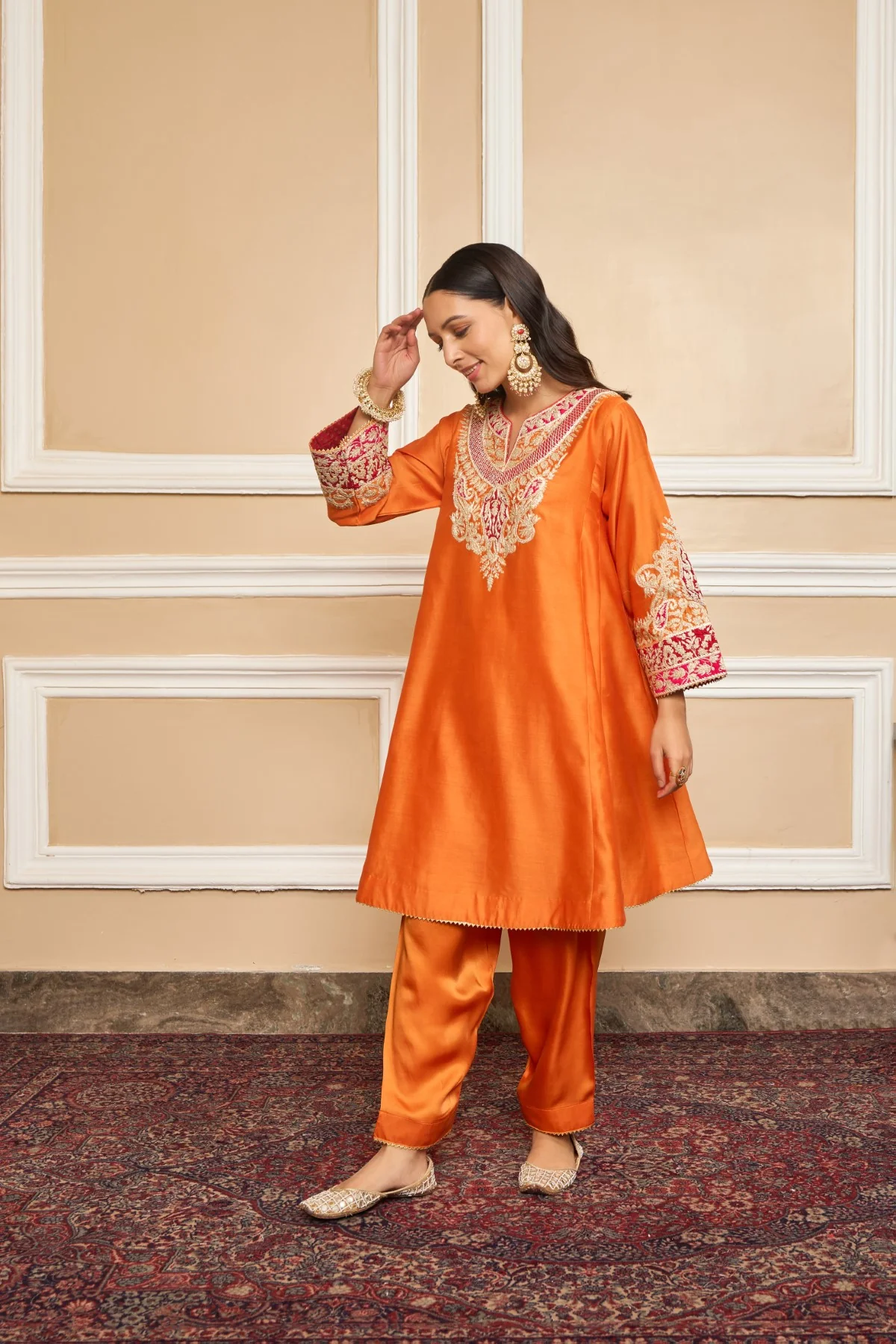 Vriti Malhotra IN MEHRISH - Orange SHORT KALIDAAR CHOGA WITH SALWAR - Image 5