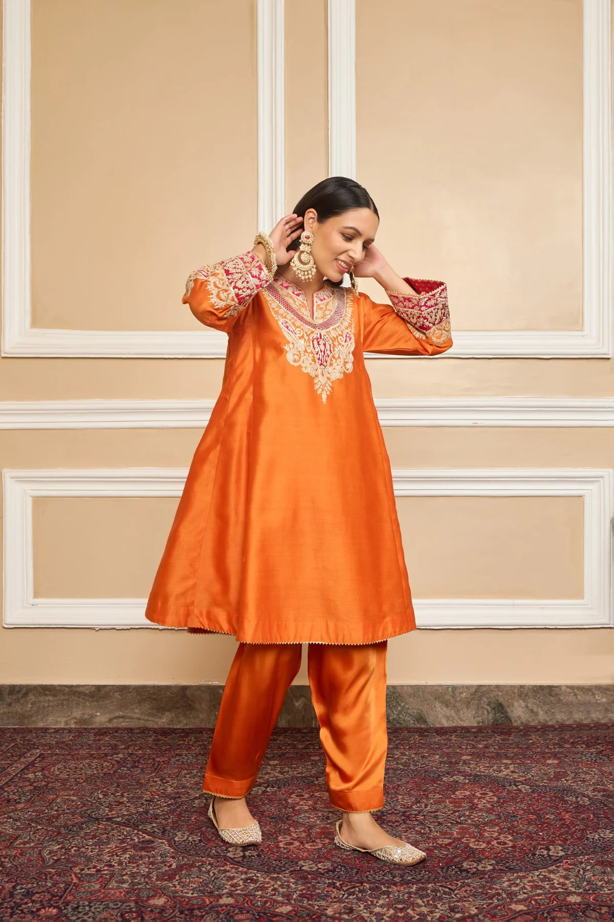 Vriti Malhotra IN MEHRISH - Orange SHORT KALIDAAR CHOGA WITH SALWAR - Image 6