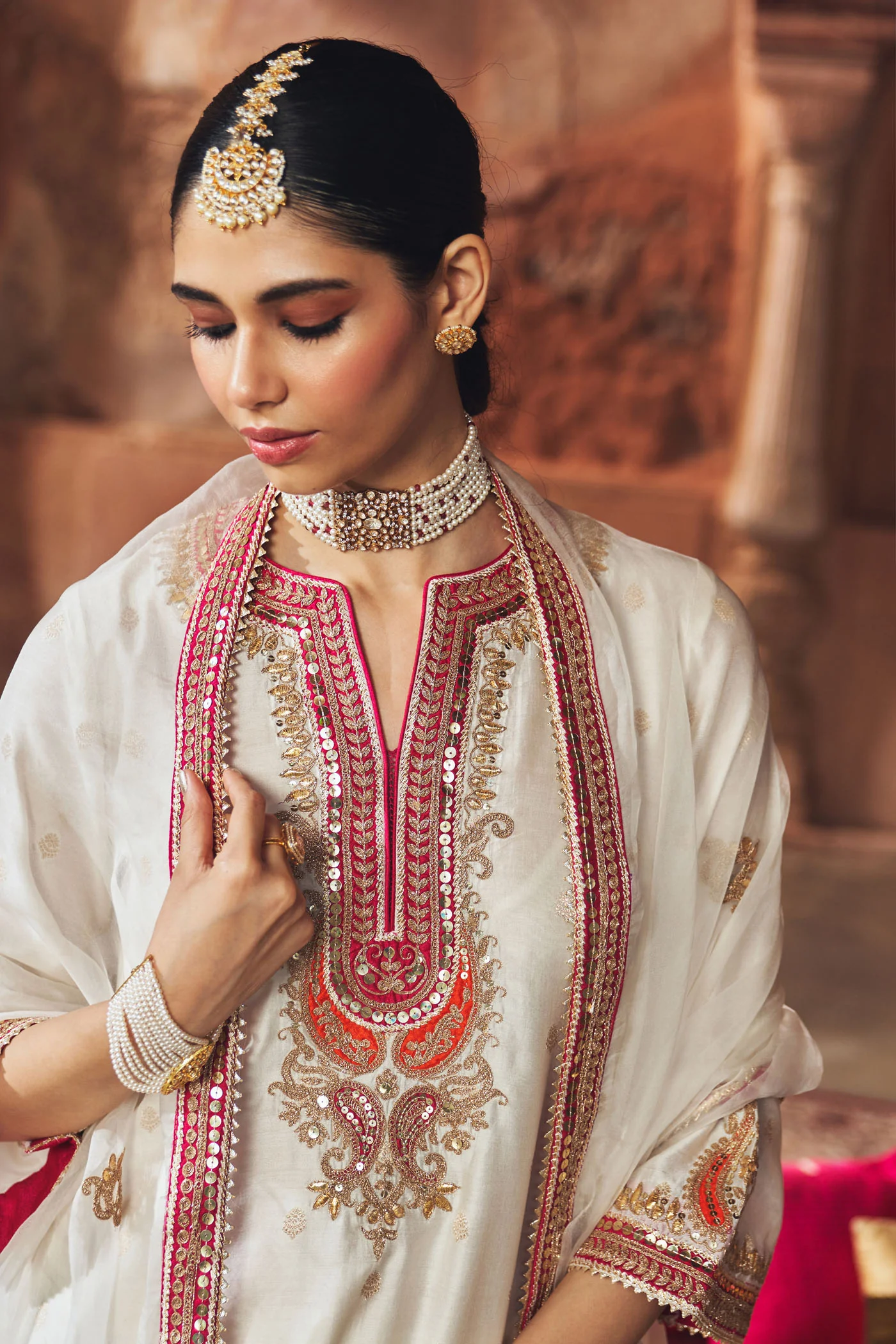 MEHWISH - DAISY IVORY SHORT KURTA WITH SALWAR AND DUPATTA - Image 4
